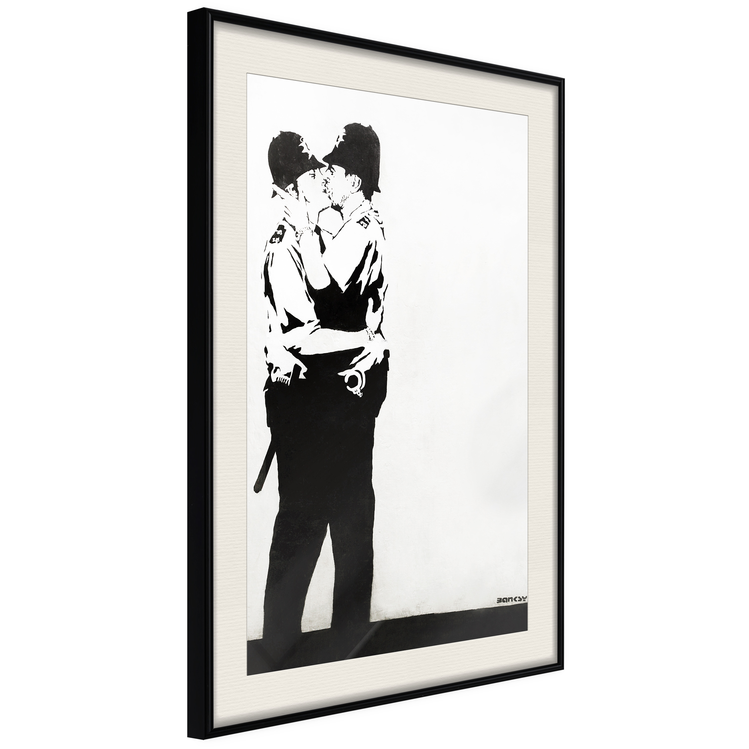 Affisch - Policemen Kissing [Poster] 20x30 Svart ram med passepartout, 20x30 cm