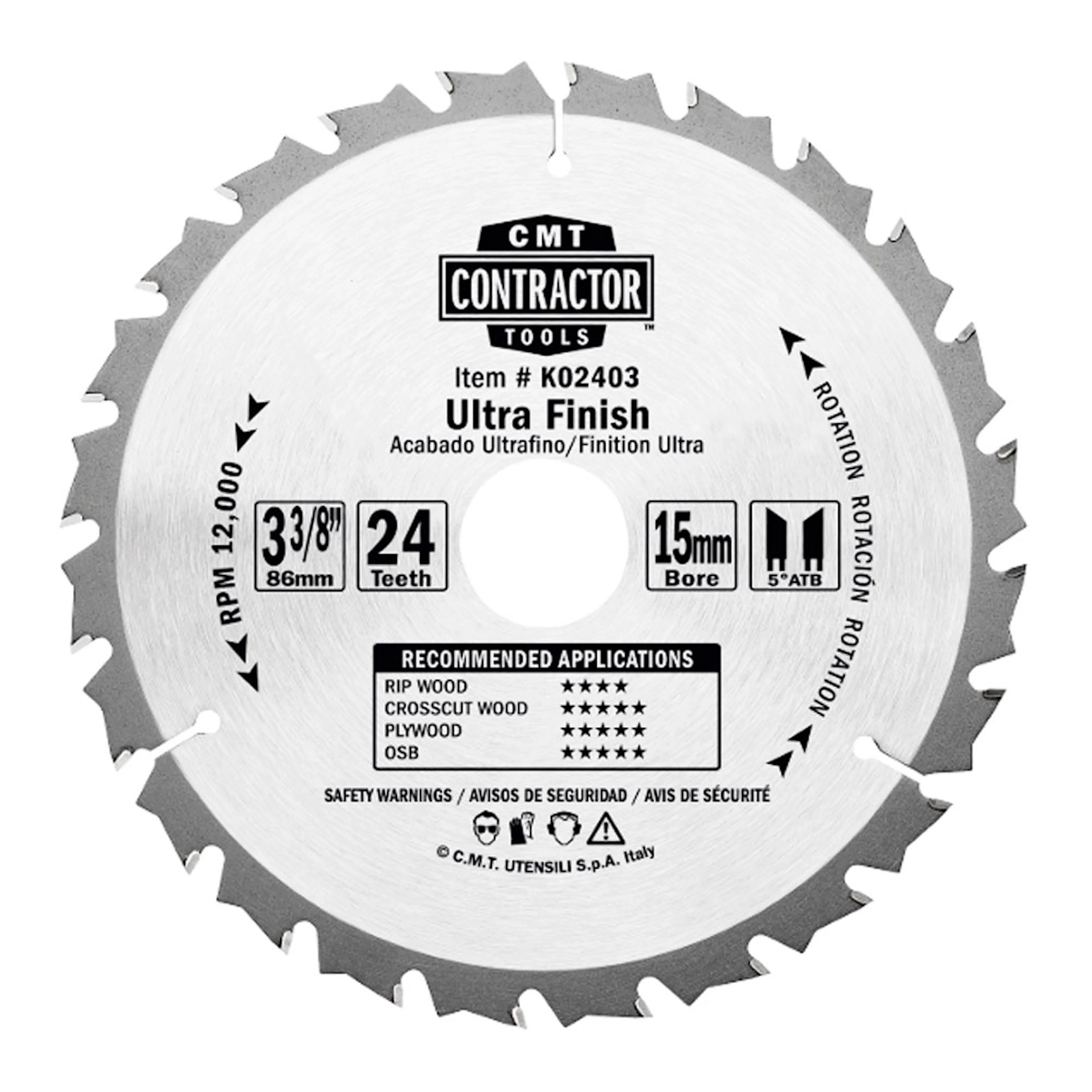 Sågklinga CMT Orange Tools Contractor 85x1,1x15 Z24 W