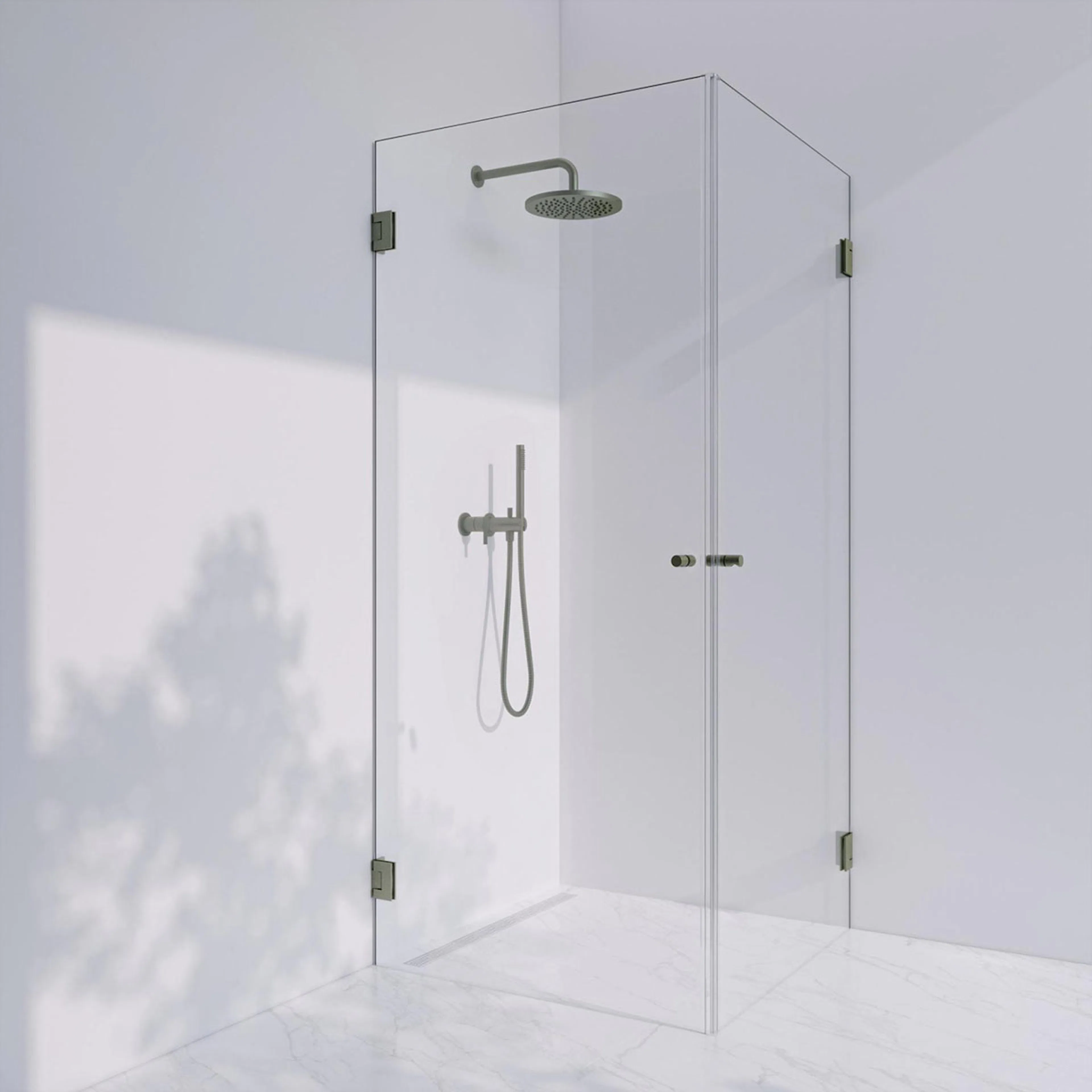Invitrea Flair GH22/80x80/Borstad stål/Fingerhål/Bronstonat Storlek: 800x800 mm, Glastyp: Bronstonat Glas, Profil: Borstad Stål, Handtag: Fingerhål