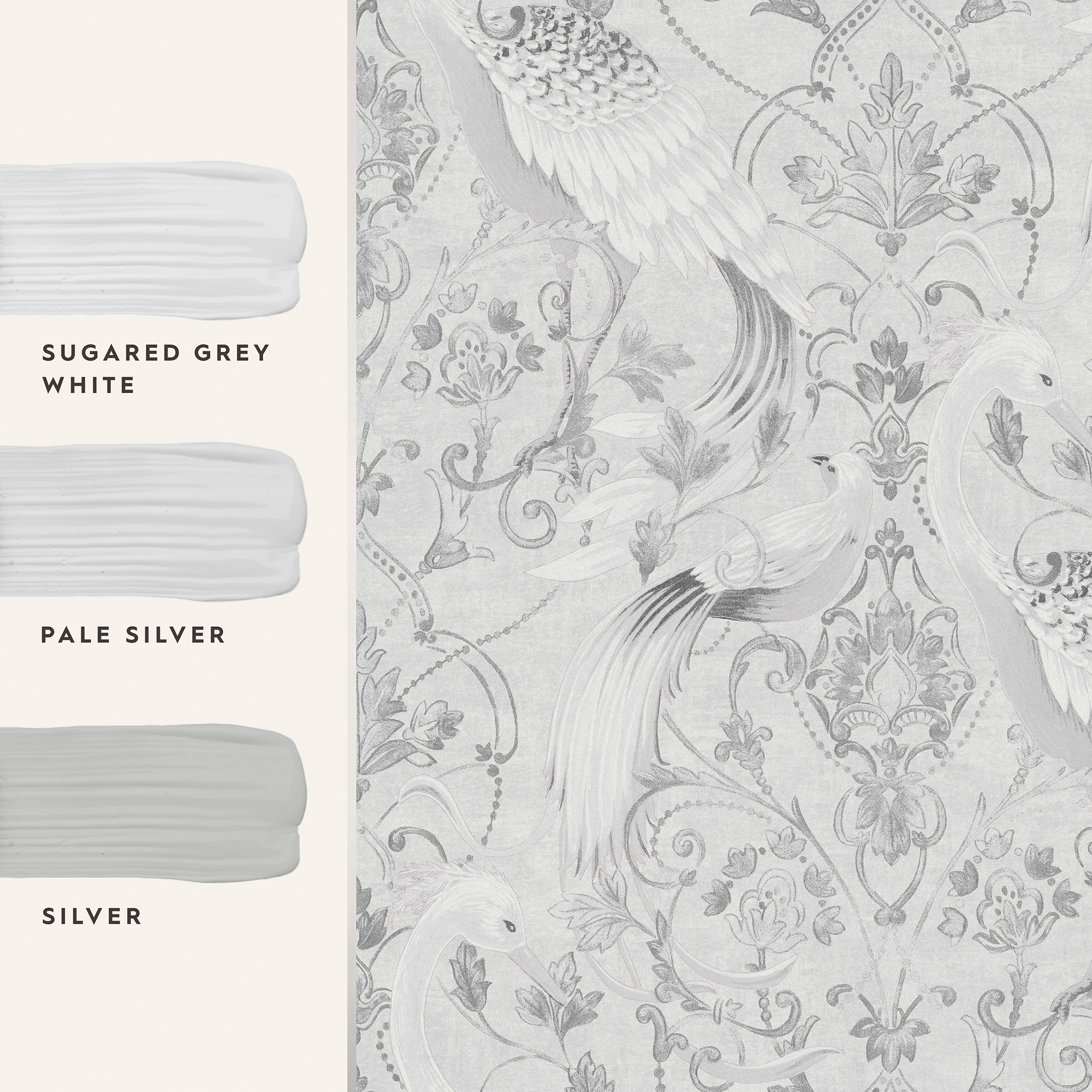 Tapet Laura Ashley Tregaron Silver 119868 EasyUp, Mönstrad Silver