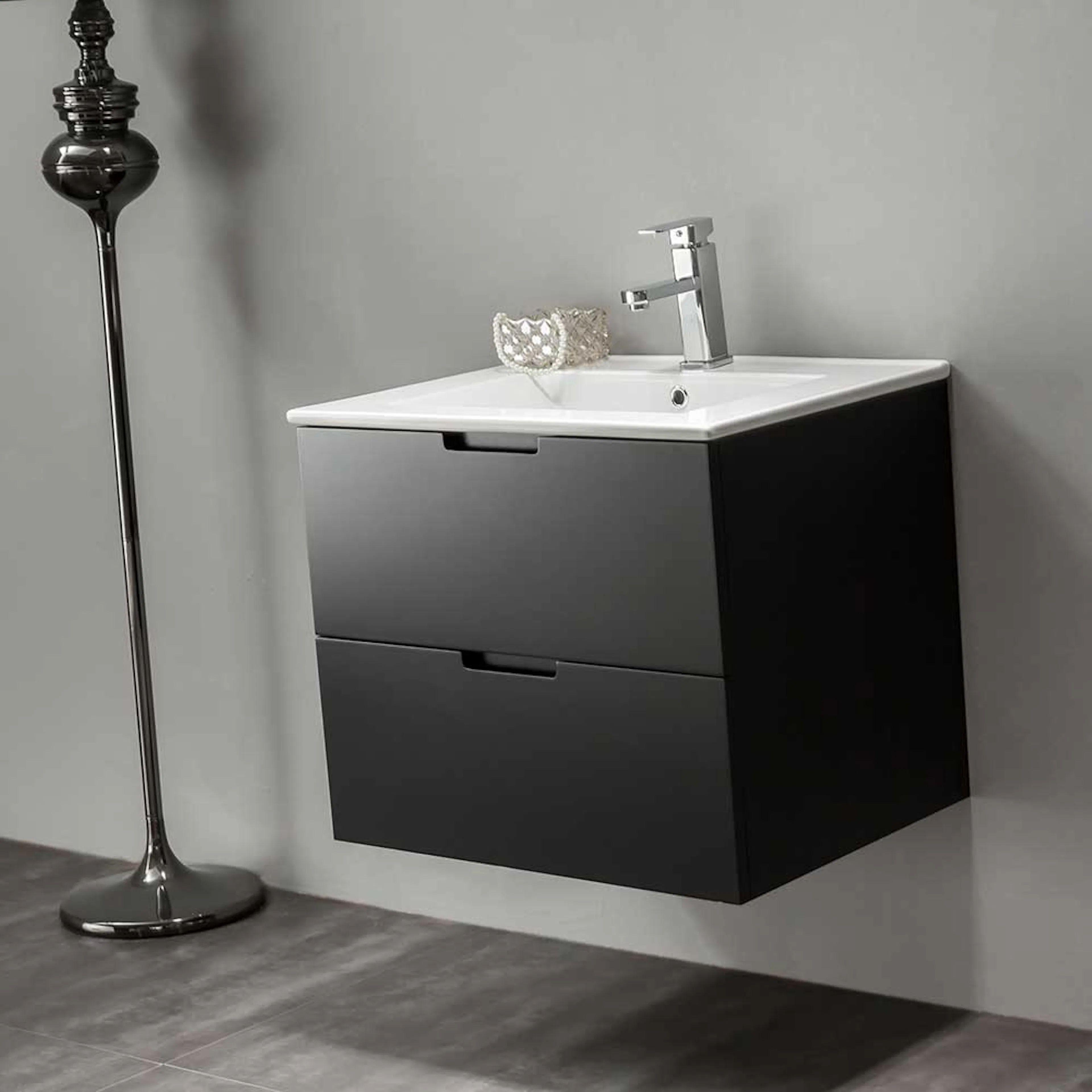 Tvättställsskåp Bathlife Glädje 600 Svart 600 mm, Enkel