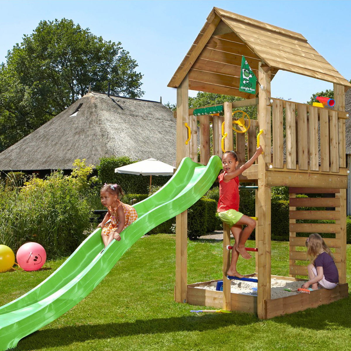 Lektorn Jungle Gym Cabin 2.1 Grön Rutschkana & Sand