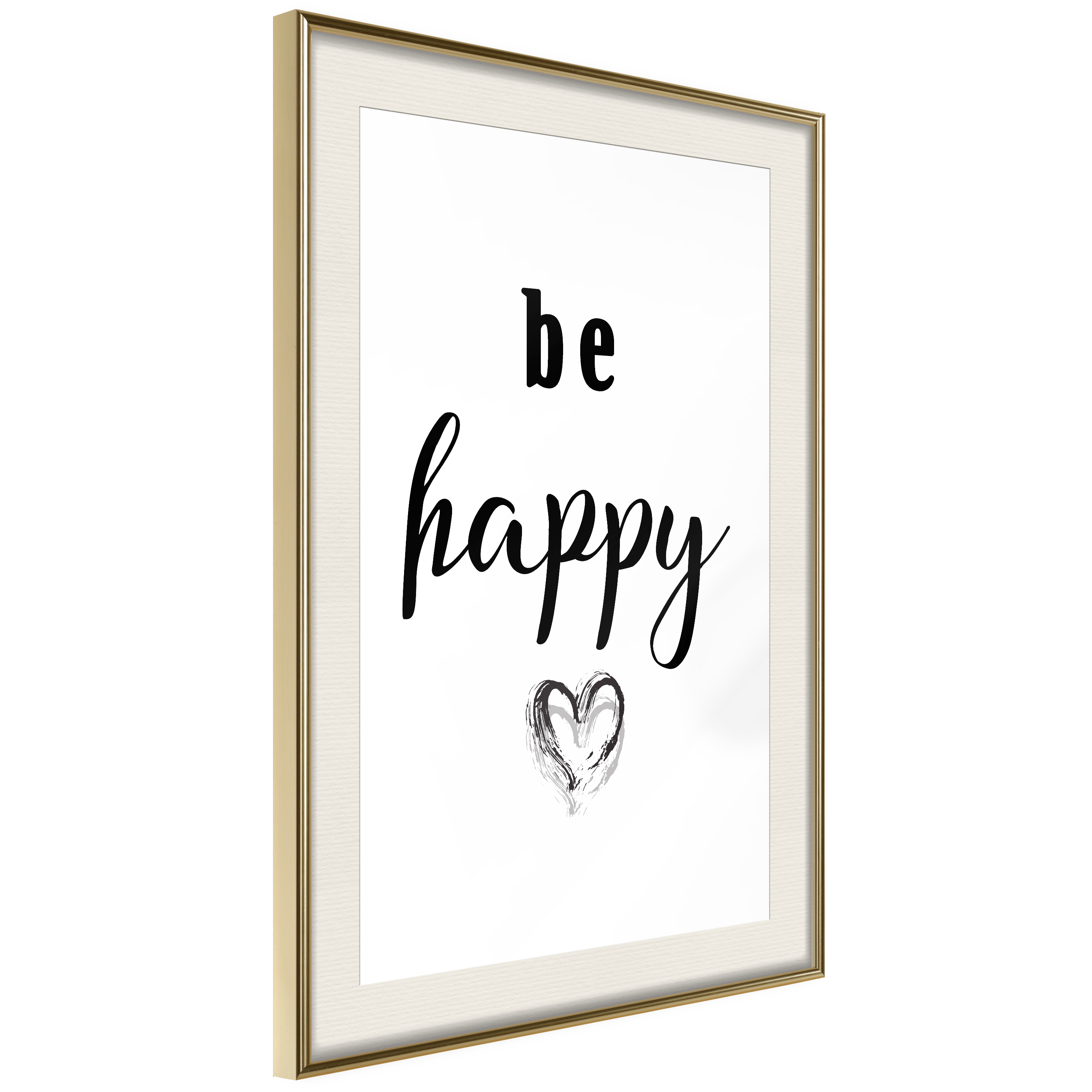 Affisch - Be Happy [Poster] 40x60 Guld ram med passepartout, 40x60 cm