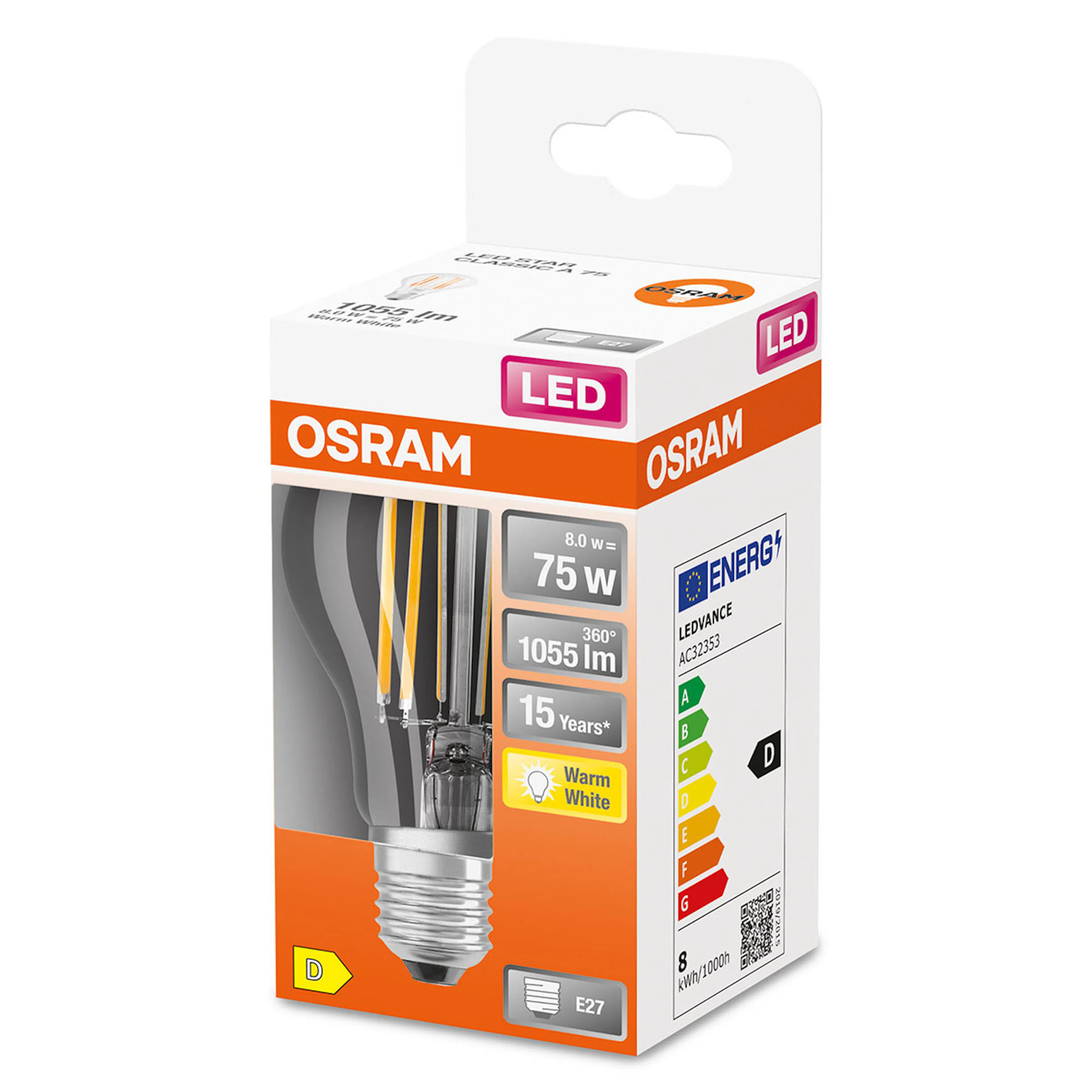 LED-LAMPA NORMAL (75) KLAR BOX E27 827 CL A OSRAM Klar