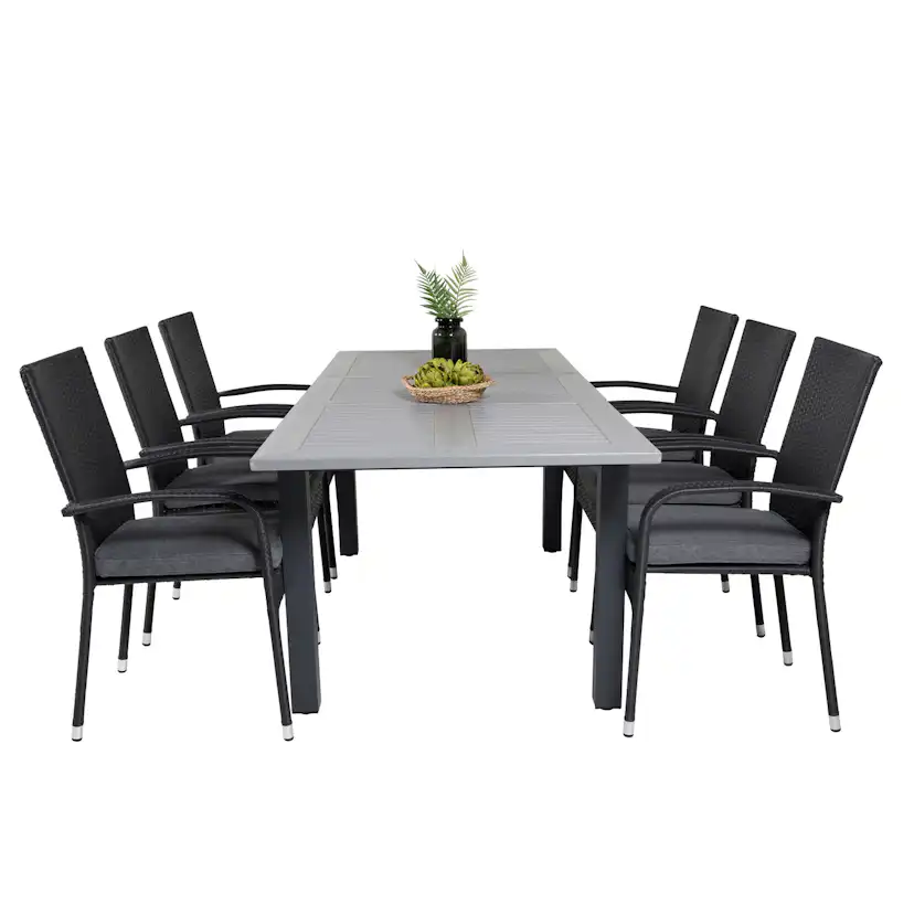 Albany Dining Table 160/240*100 - Svart Alu / Grey Aintwood+ Svart/Grå