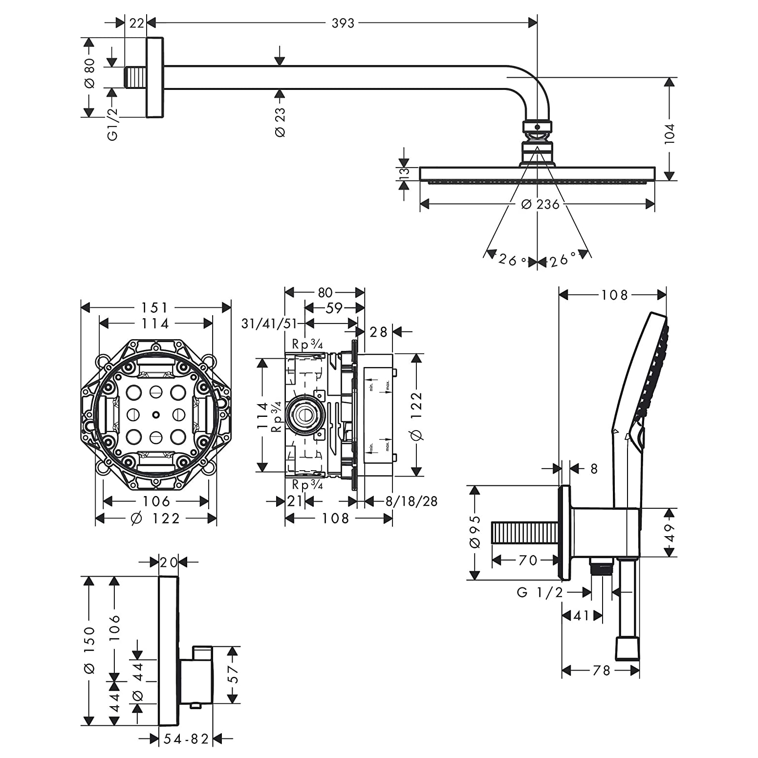 Takduschset Hansgrohe Raindance S 240 1jet ShowerSelect S Mattsvart