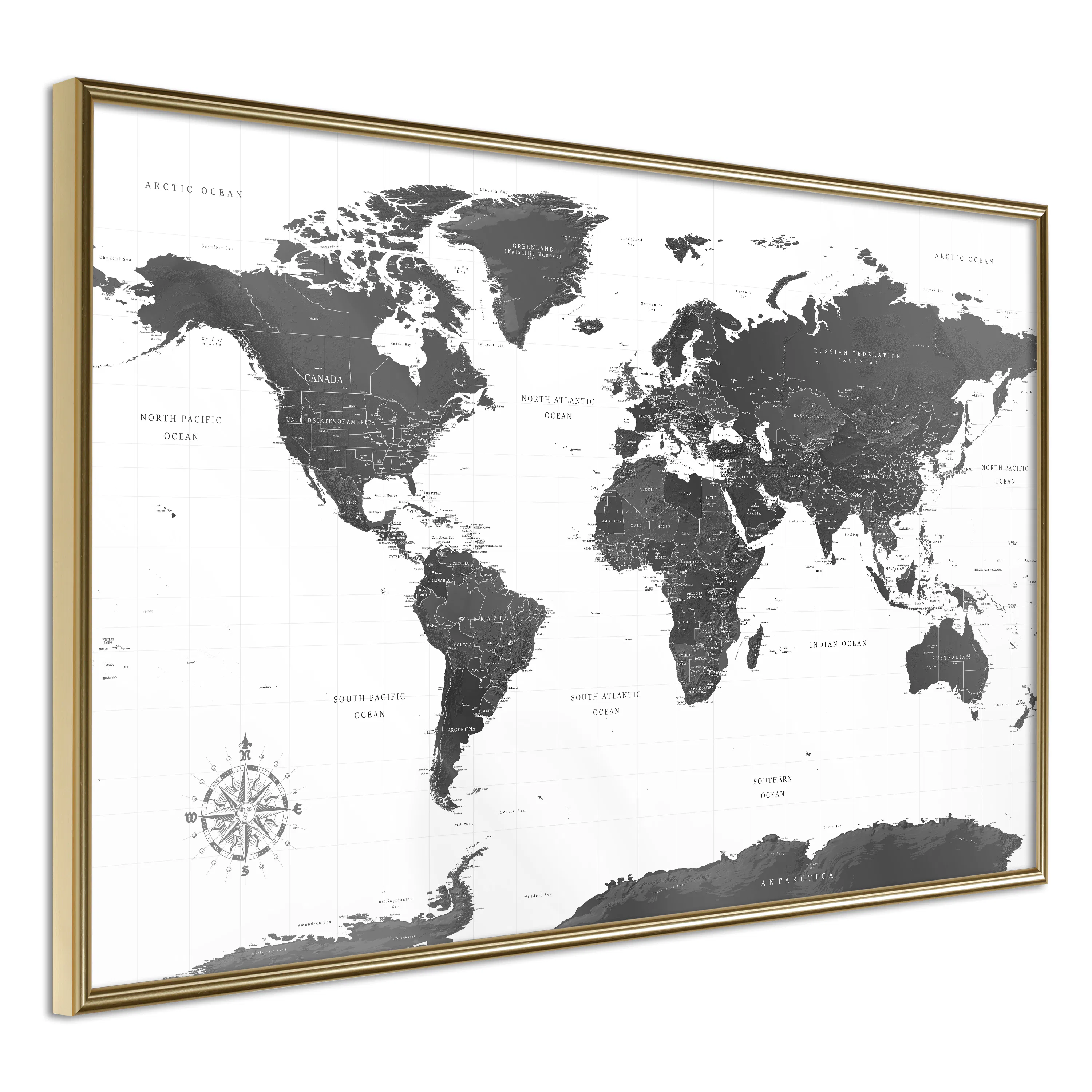 Poster Artgeist Affisch Monochrome Map
