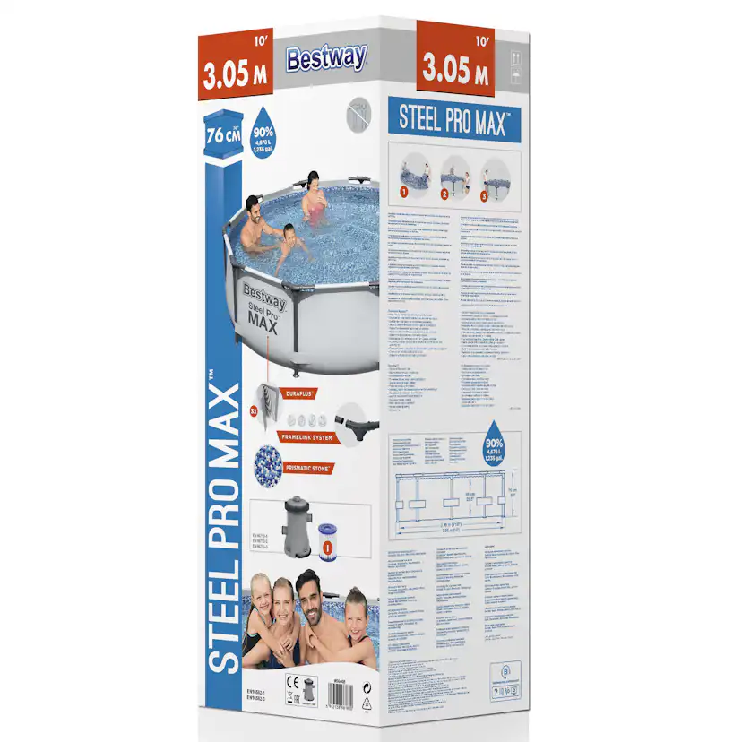 Poolpaket Bestway Steel Pro Max Ø3m Stålramspool Ovanmark med Filterpump