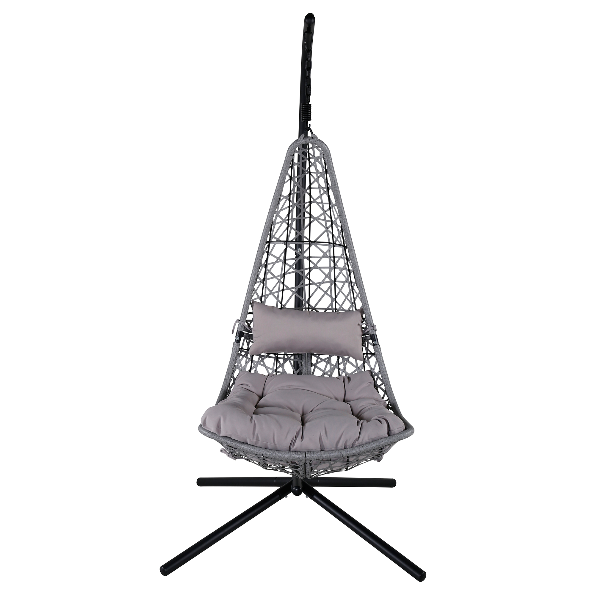 Edinburgh Hanging chair - Black frame/grey wicker/grey cushi Grå