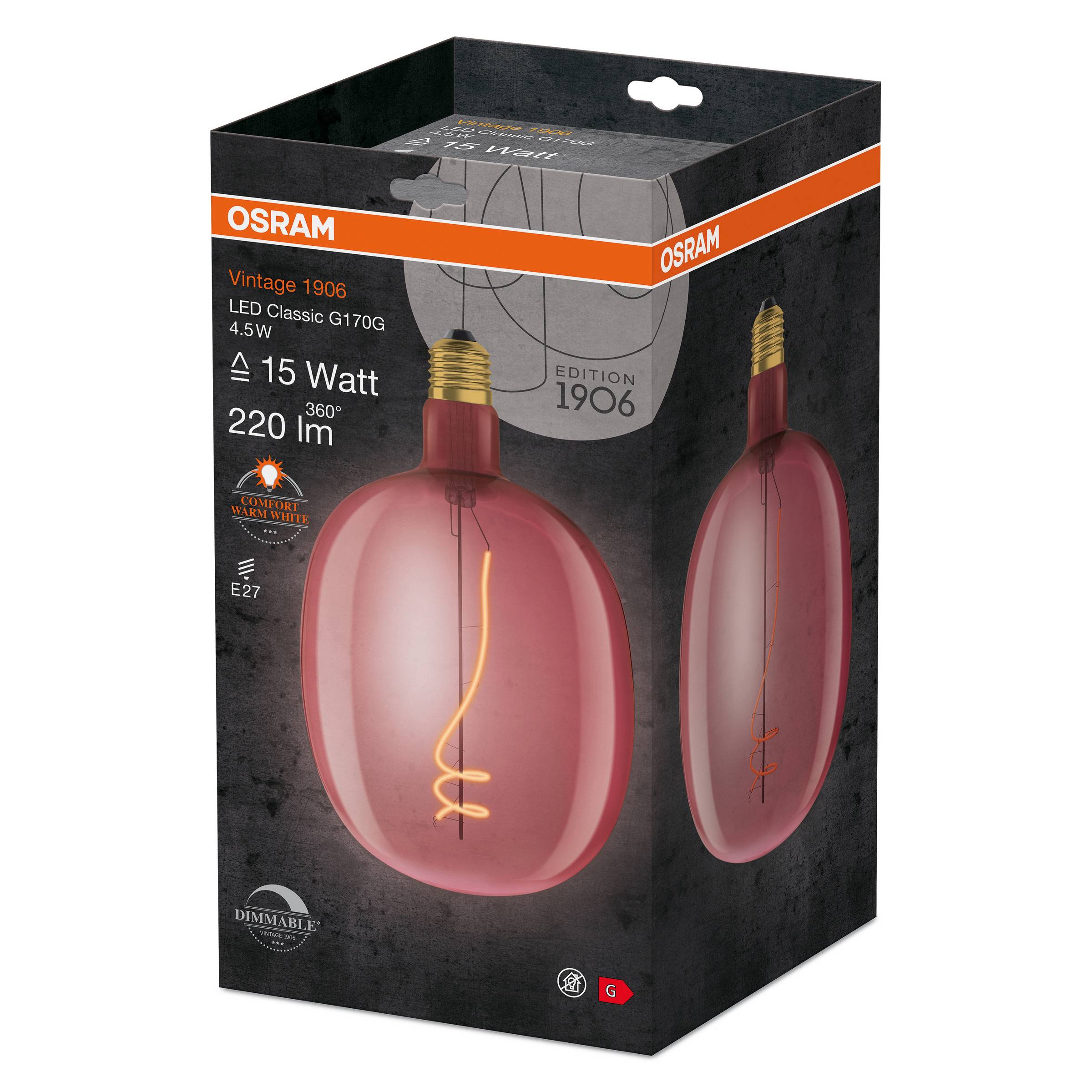 LED-Lampa Osram Deco Ballon Rosa E27 Vintage 1906 Dimbar