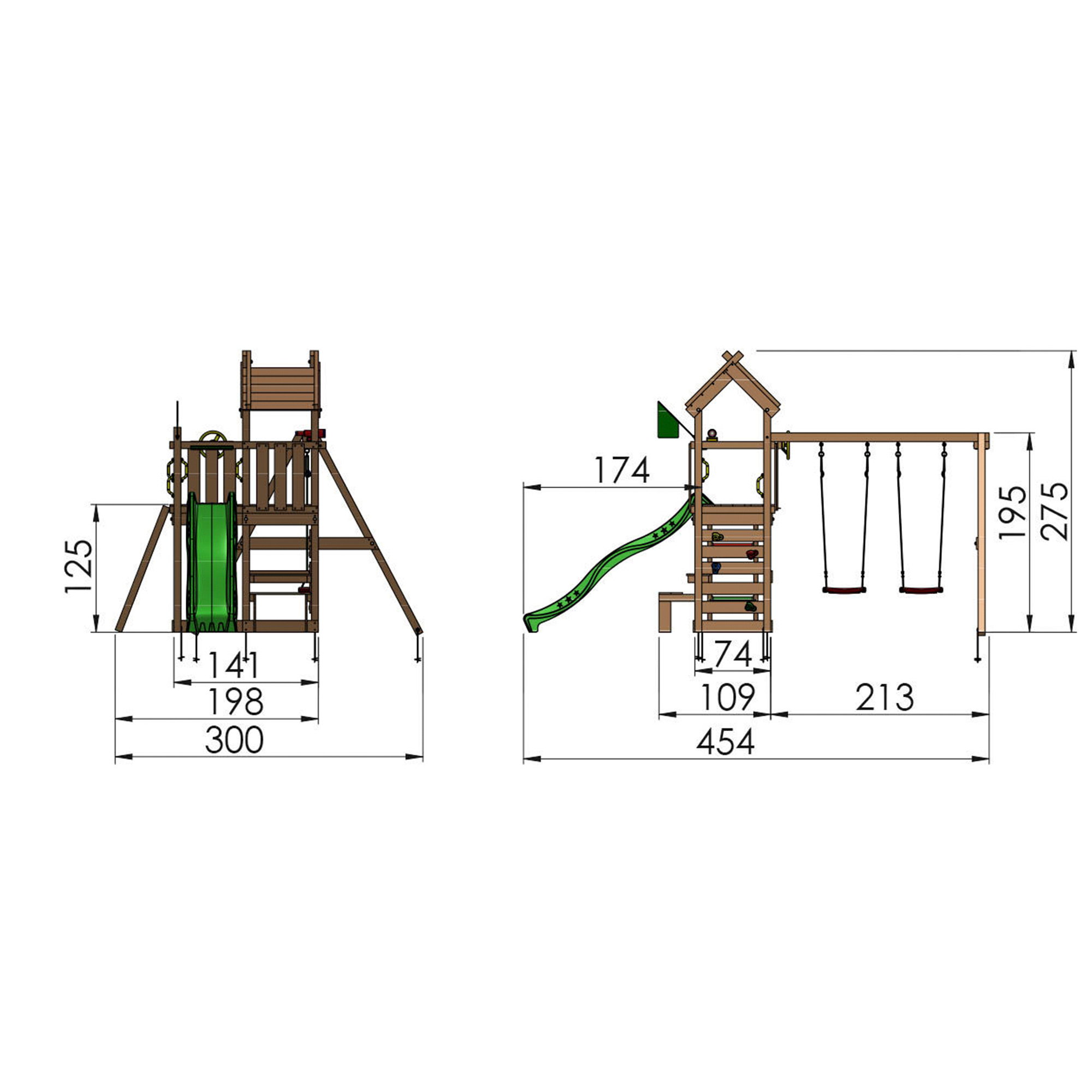Jungle Gym Teepee lektorn komplett inkl. gungmodul och grön Grön