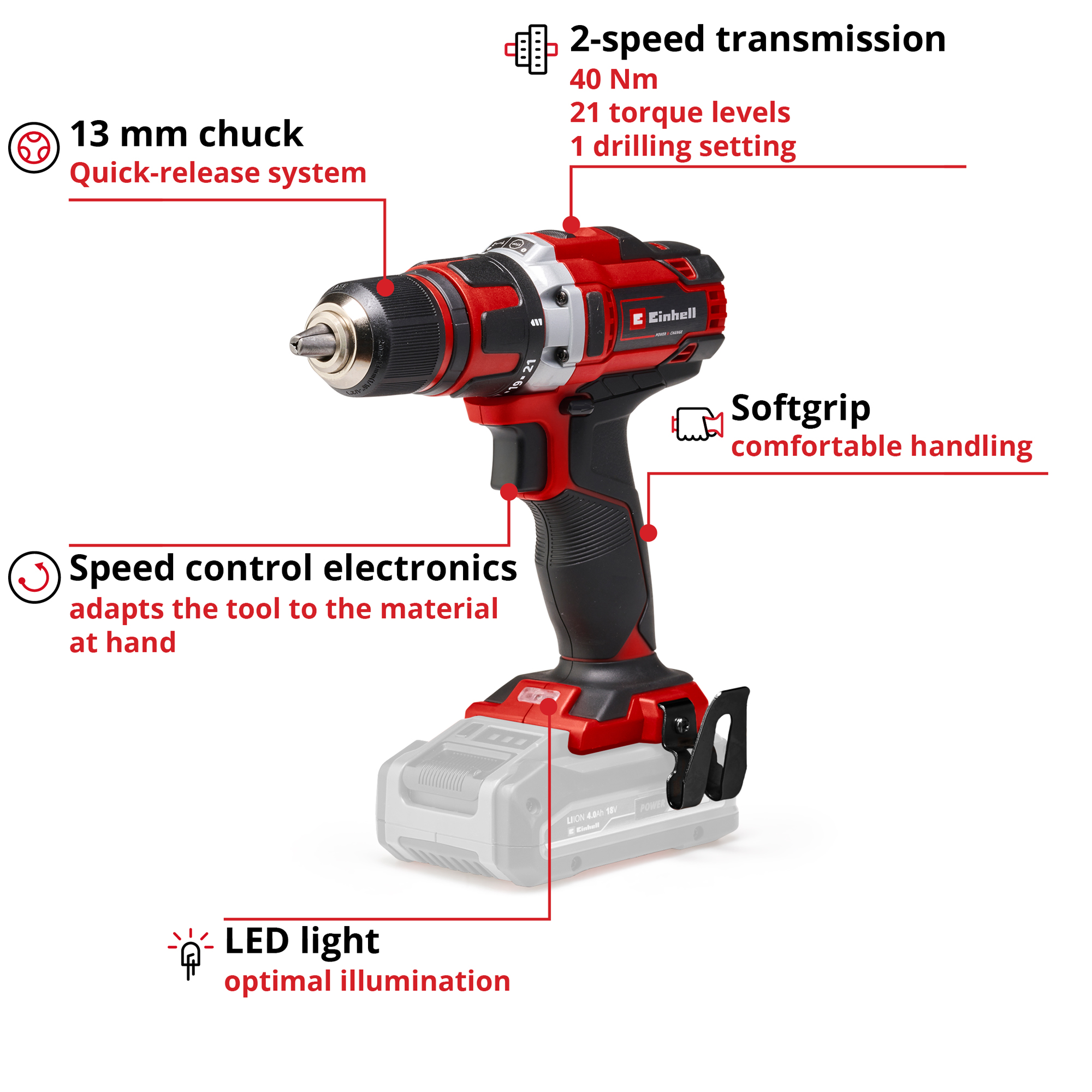 Borrskruvdragare Einhell TE-CD 18/40 Li-Solo