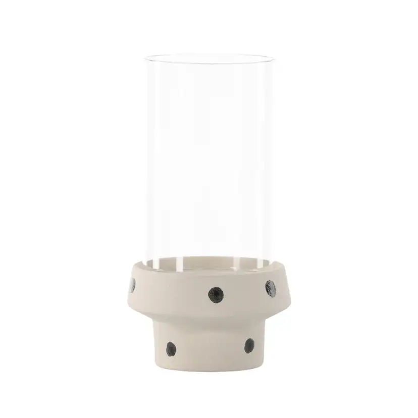 Davida Lantern - White/Black Dots/Clear Glass - 15*H29cm Vit/Svart, Diamater: 150 mm