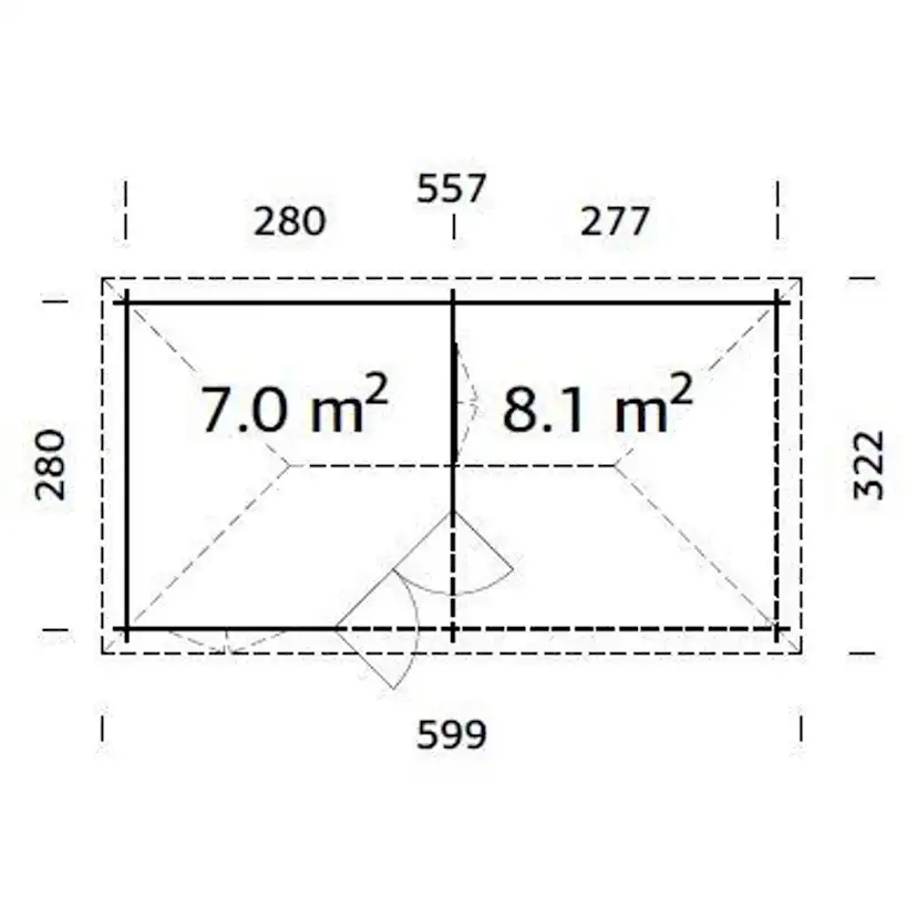Melanie 15,6 m2 (inv. 6,8+8,3 m2) Obehandlad