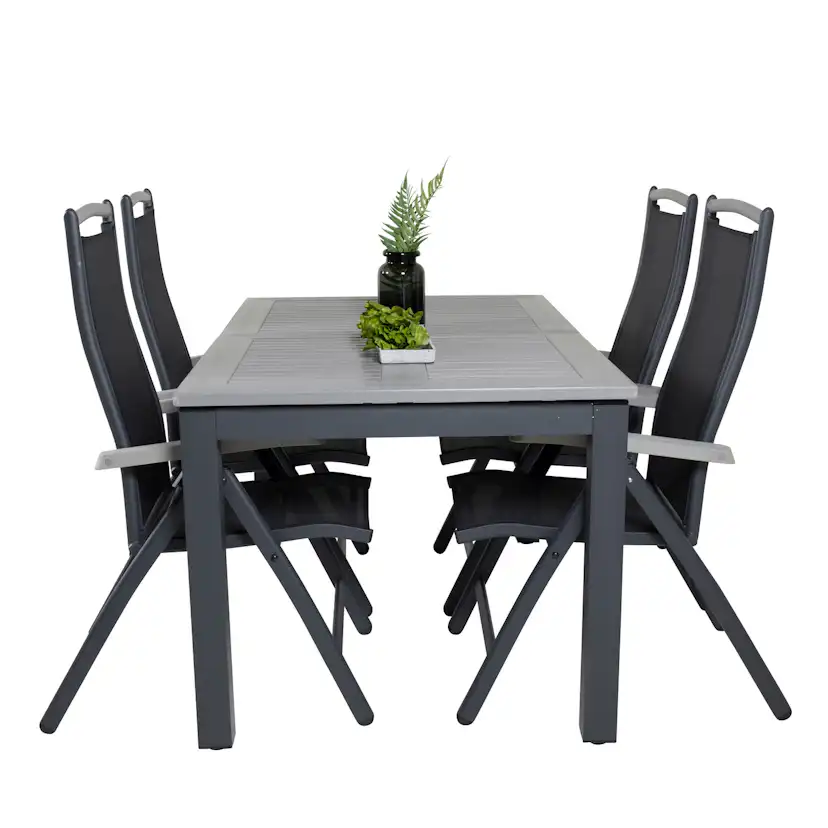 Albany Dining Table 160/240*100 - Svart Alu / Grey Aintwood+ Svart/Grå