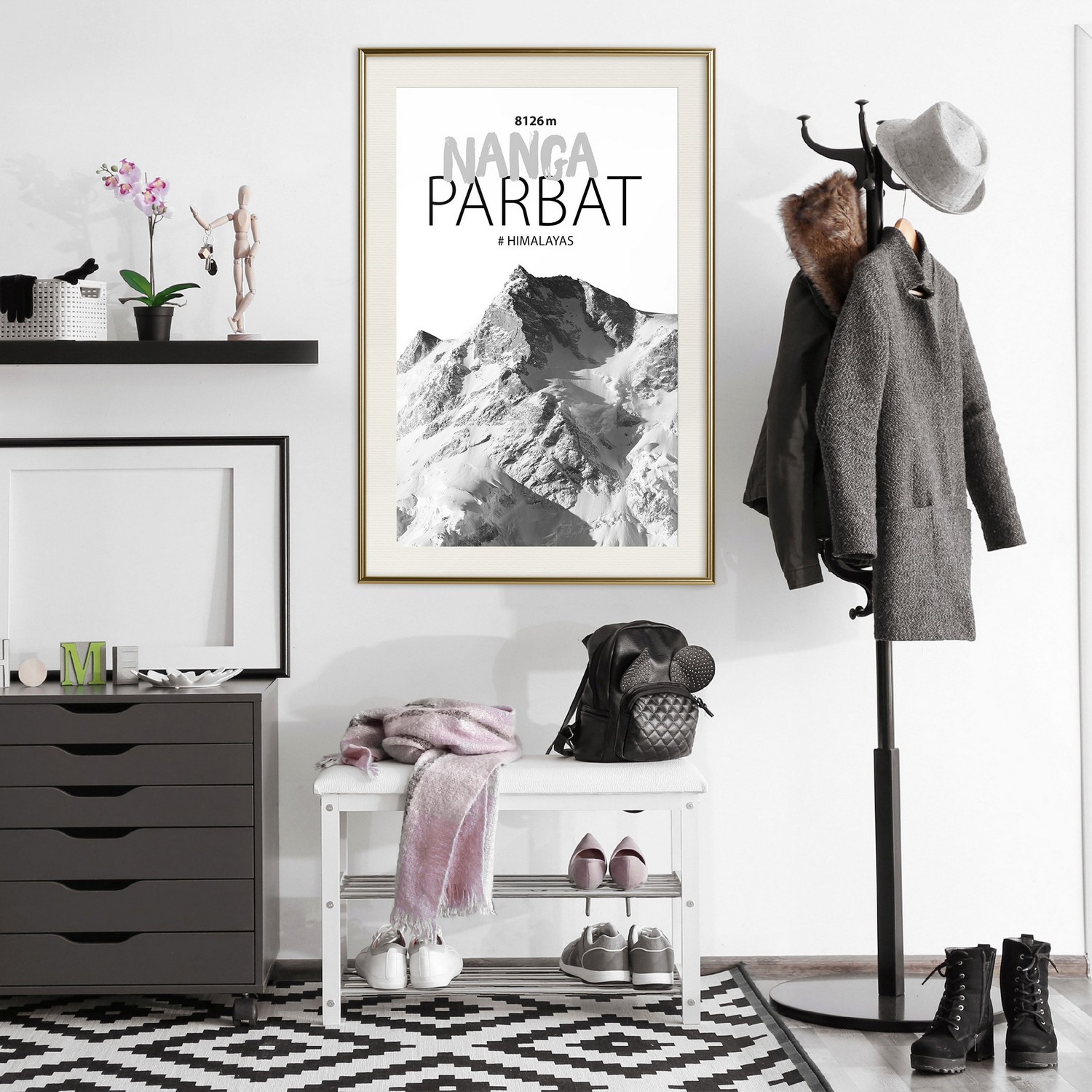 Affisch - Nanga Parbat [Poster] 30x45 Guld ram med passepartout, 30x45 cm