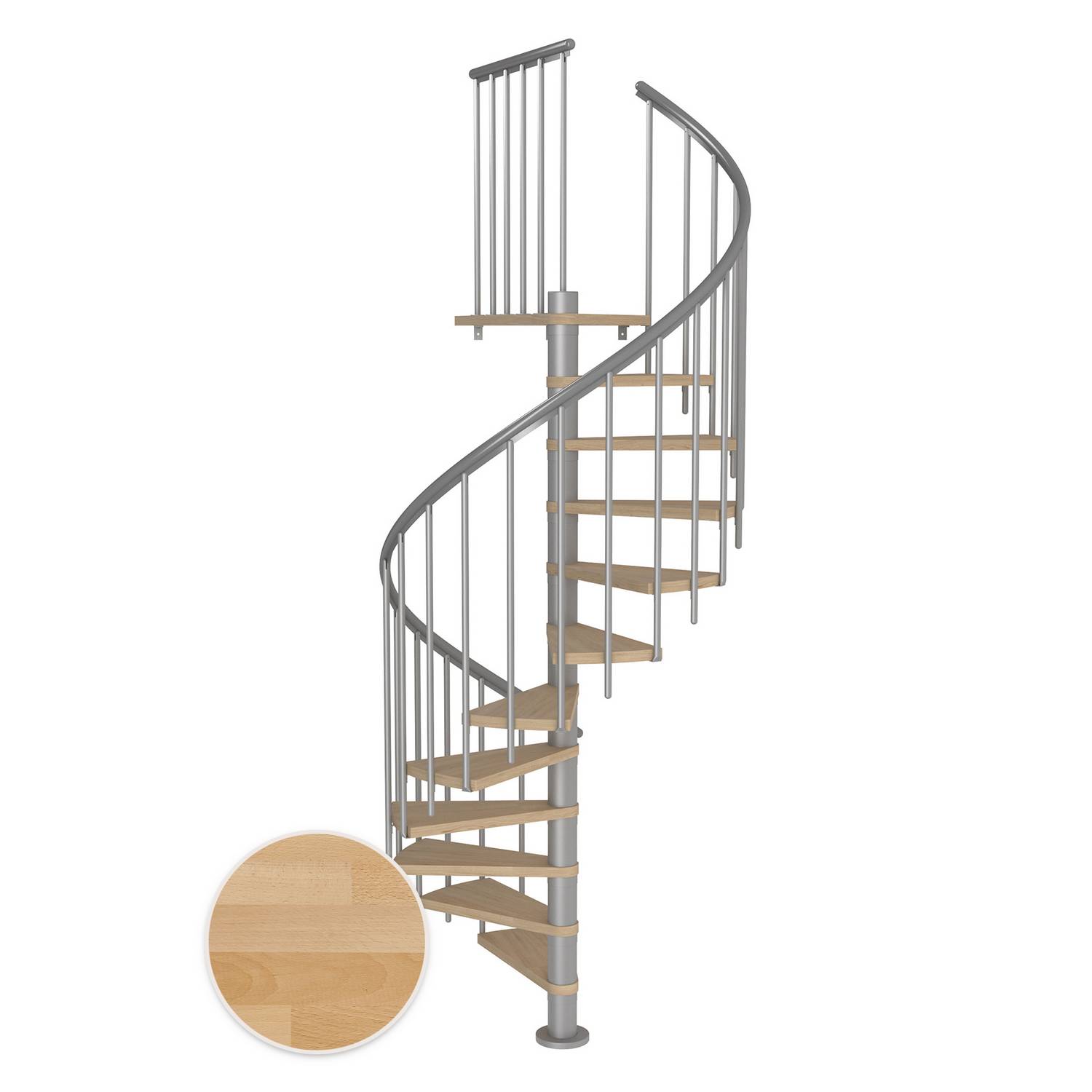 MONTREAL spiral bok oljad pearl grey CLASSIC3 12T Ø140 Pearl Grey, D: 1400 mm, Golv till golv höjd: 2700-3090 mm, 12+1 steg