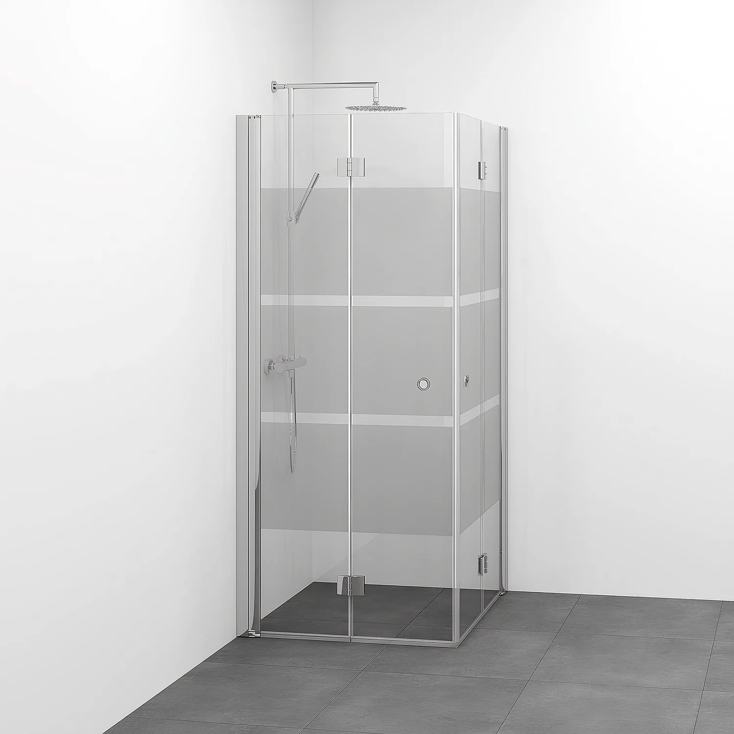 Spirit Vik Rak 10x10 Gr Bl Sc 1000x1000x1970 mm, Krom, Screentryckt glas med Hålgrepp