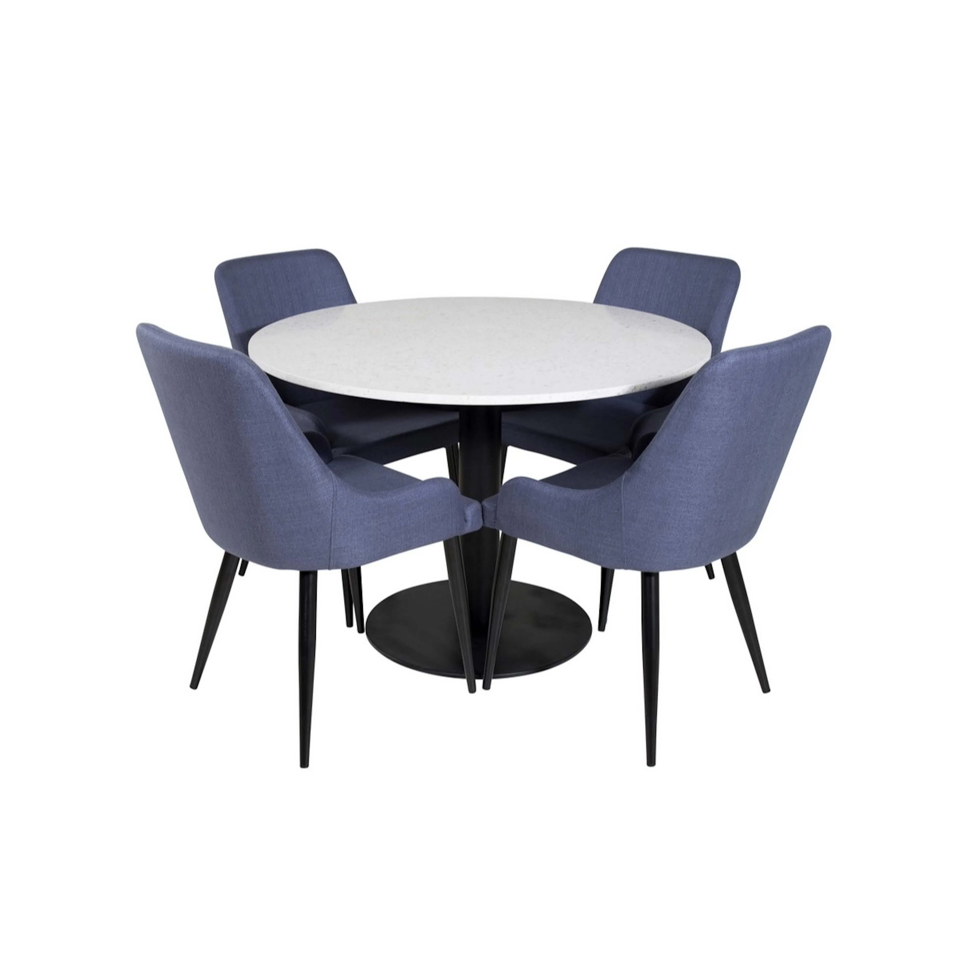 Razzia Dining Table-White/ +Plaza Dining Chair-Blue Fabric_4 Vit/Svart/Blå