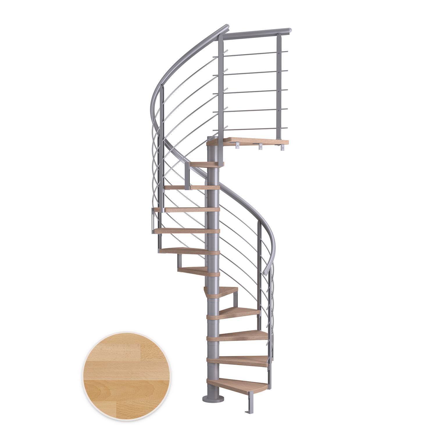 MONTREAL spiral bok oljad pearl grey DESIGN 13T Ø120 Pearl Grey, D: 1200 mm, Golv till golv höjd: 2910-3330 mm, 13+1 steg