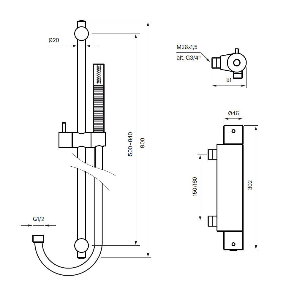 Duschset Tapwell Evo EVM168 + ZSAL300 Matt Svart Matt Svart