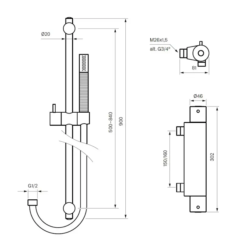 Duschset Tapwell Evo EVM168 + ZSAL300 Matt Svart Matt Svart