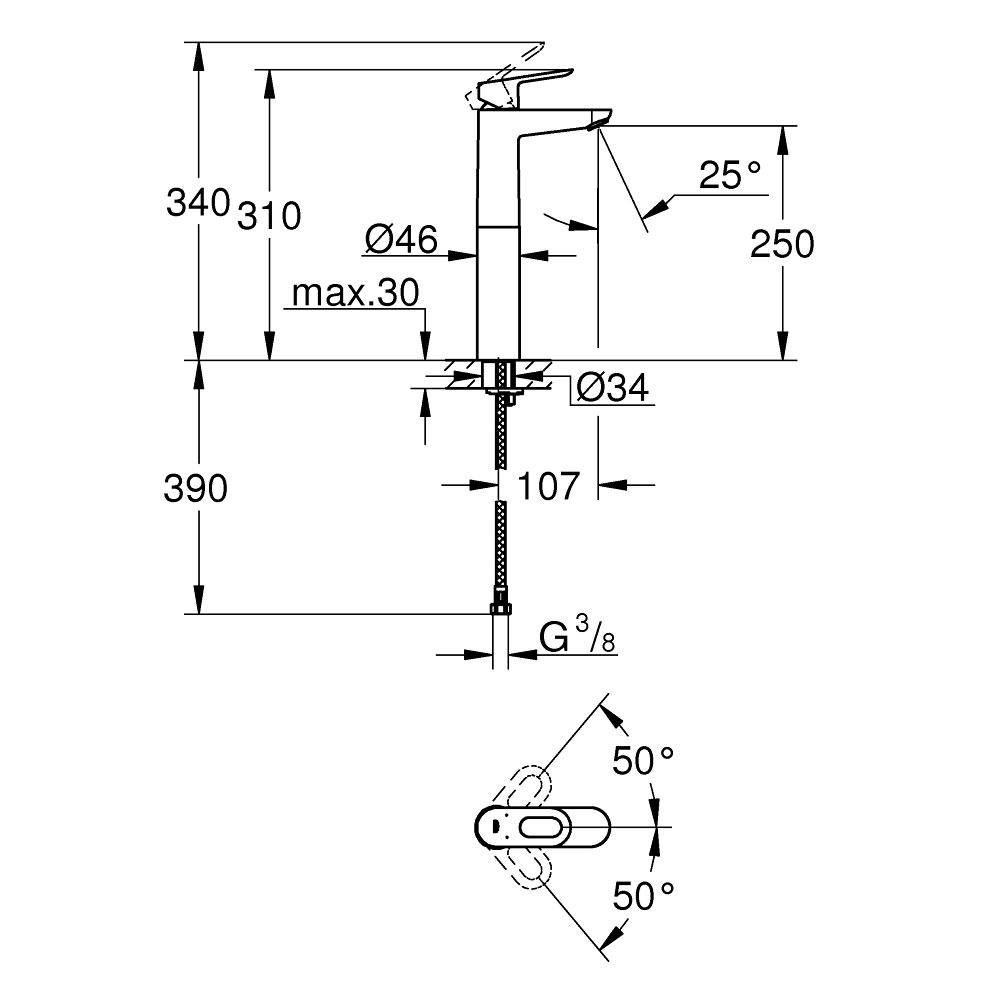 Tvättställsblandare Grohe BauLoop 23764 utan Bottenventil