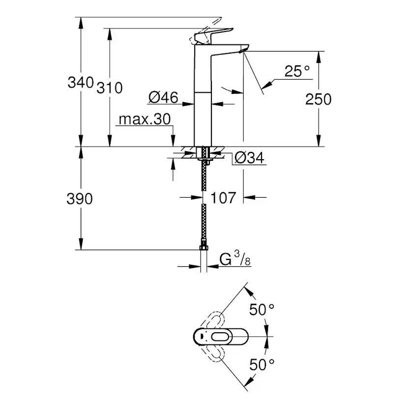 Tvättställsblandare Grohe BauLoop 23764 utan Bottenventil