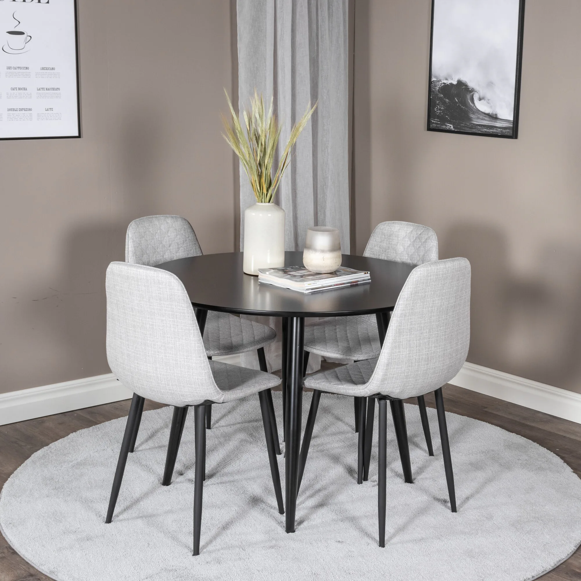 Plaza Runt Matbord - Svart / Svart - ø100*H75 +Polar Diamond Svart/Grå