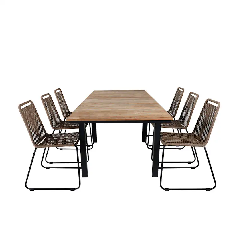 MexicoTable160/240*90-LindosStackingChair-Alu/LatteRope_6 Beige
