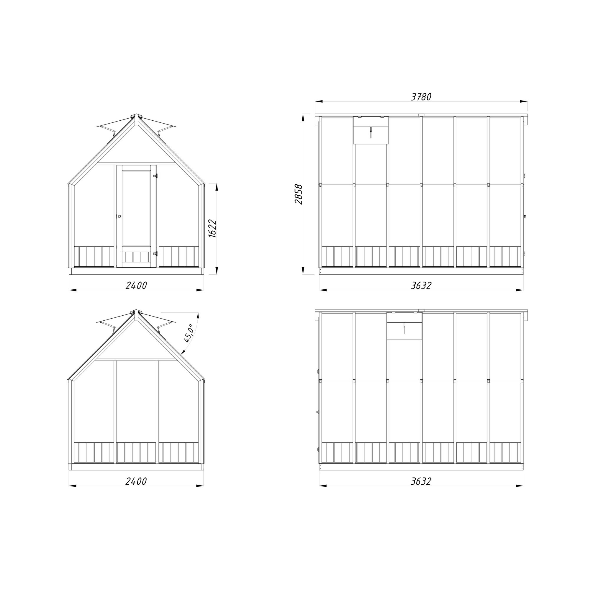 Växthus Palmako Emilia Fristående med Härdat Säkerhetsglas & Tryckimpregnerat Trä, 8,7 m²