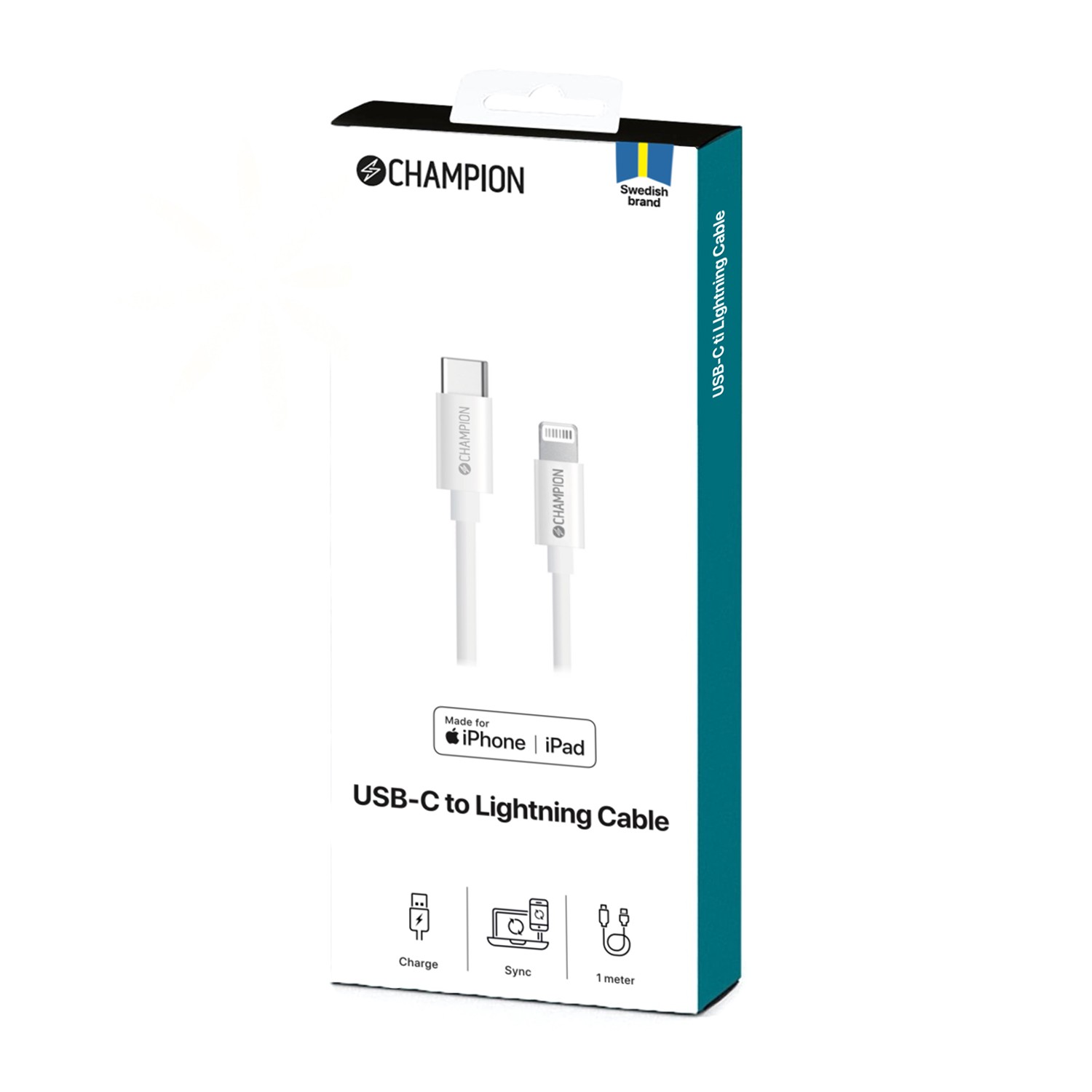 USB-C Champion till Lightning Kabel 1m Vit