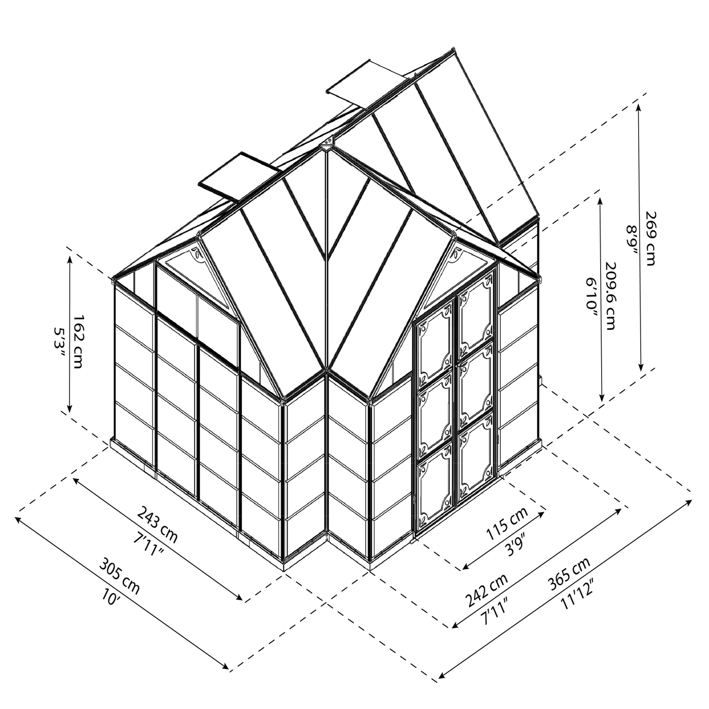 Växthus/Orangeri Canopia by Palram Victory Aluminiumstomme med UV-Skyddade Polykarbonatfönster, 11,04 m²