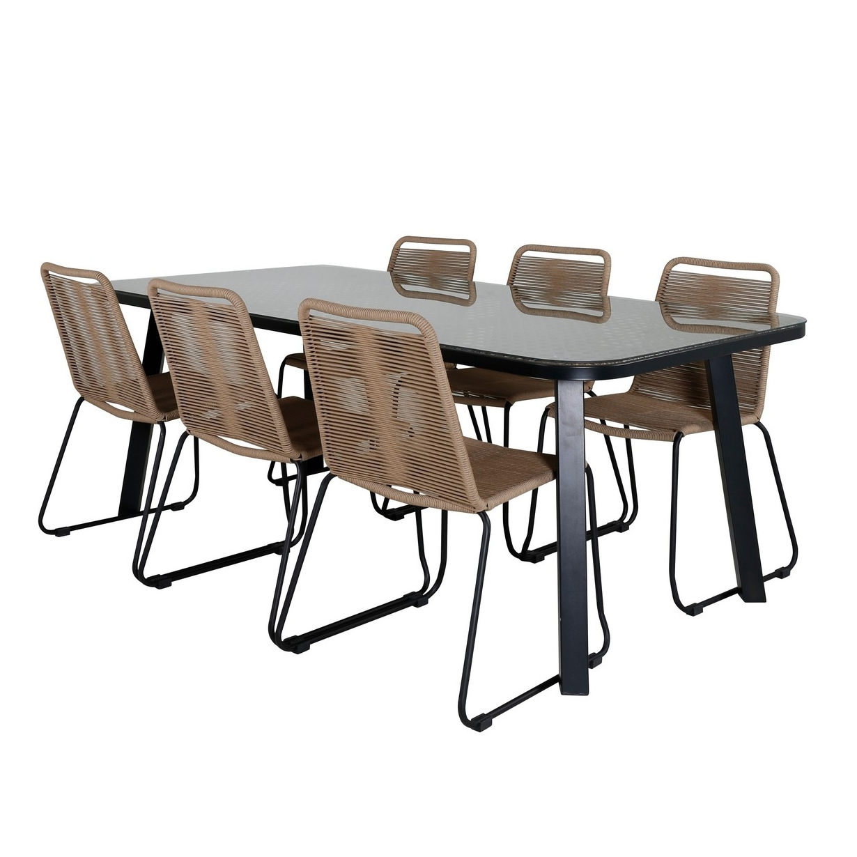 Paola Dining Table - Black Steel / Nature Wicker - 200*100+L Latte