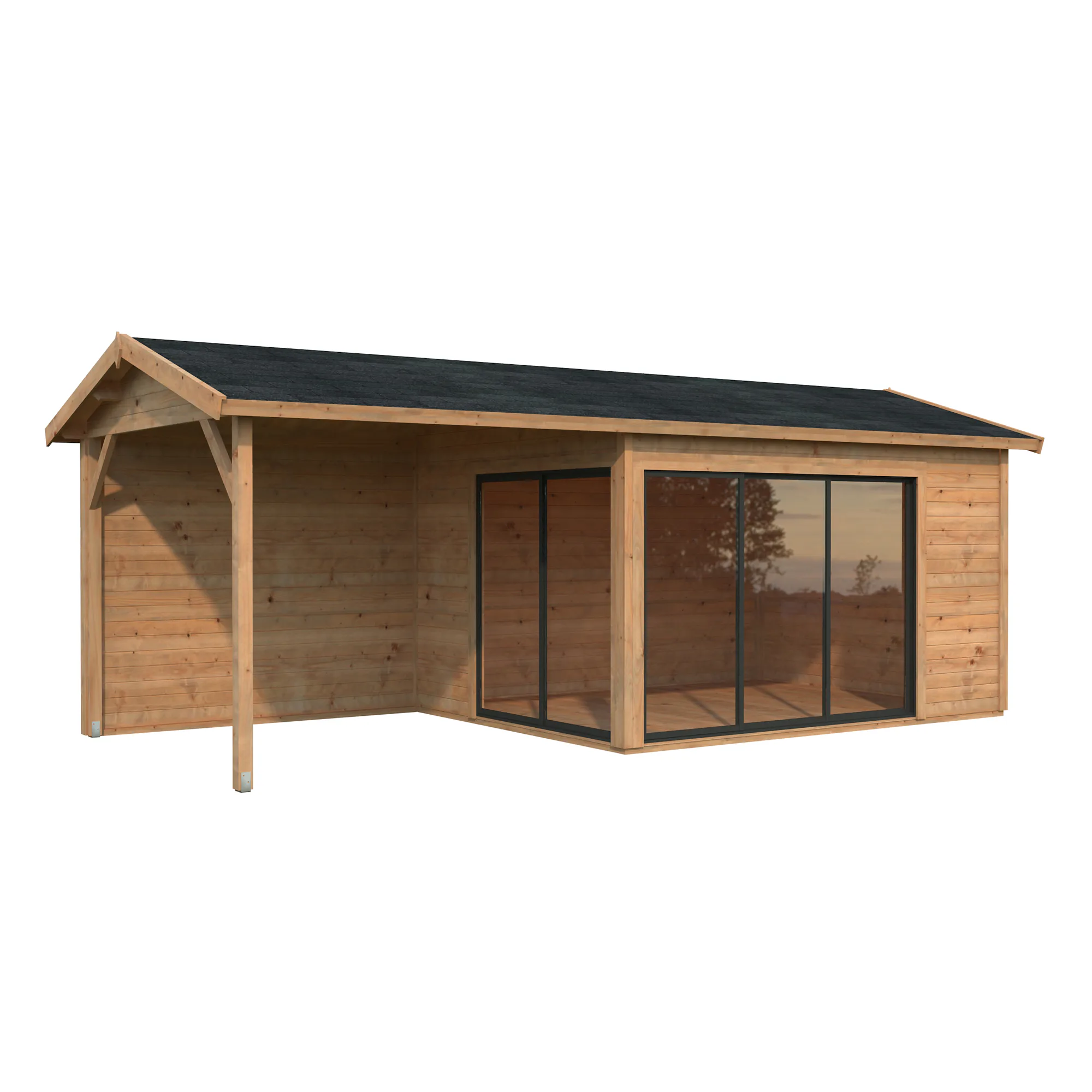 Amanda 11,2+7,8 m2 Slide BNDIP Impregnerad brun, Slide 1-lagers glas