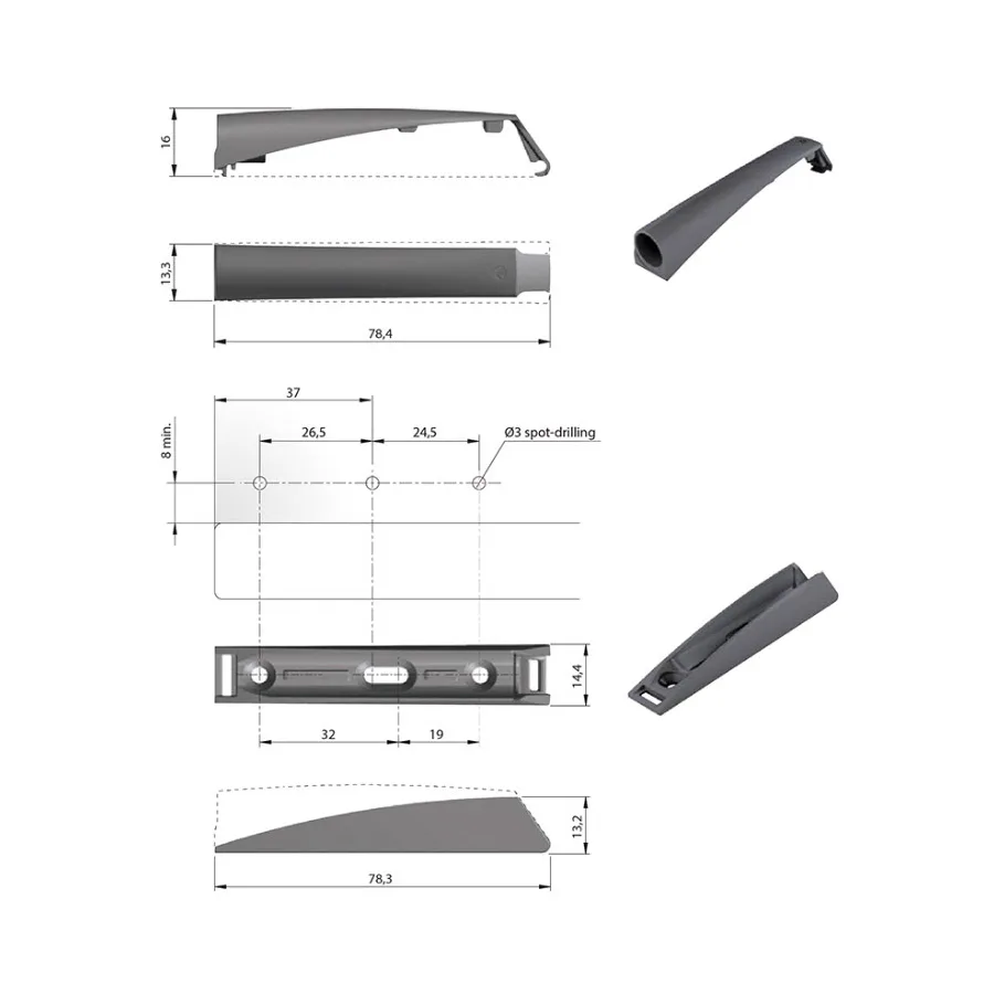 Luckdämpare Beslag Design K-push Komplett med Magnet