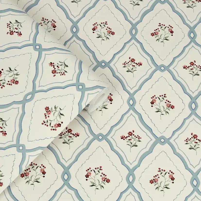 Tapet Laura Ashley Pinford Trellis Pale Seaspray Blå 121066