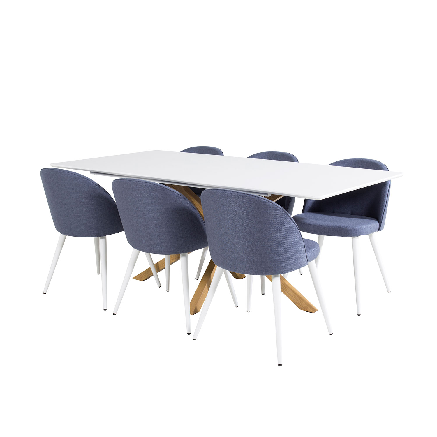Piazza Dining Table - 180*90*75 - White / Oak+Velvet Dining Blå/Vit