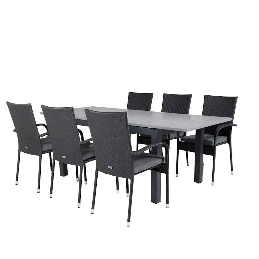 Albany Dining Table 160/240*100 - Svart Alu / Grey Aintwood+ Svart/Grå