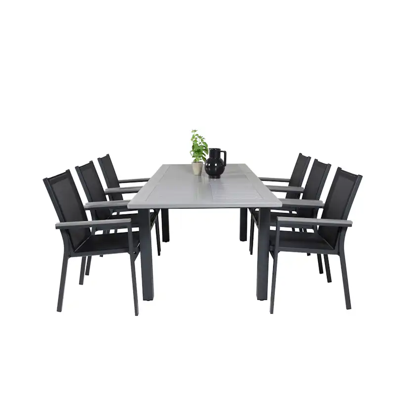 Albany Dining Table 160/240*100 - Svart Alu / Grey Aintwood+ Svart/Grå