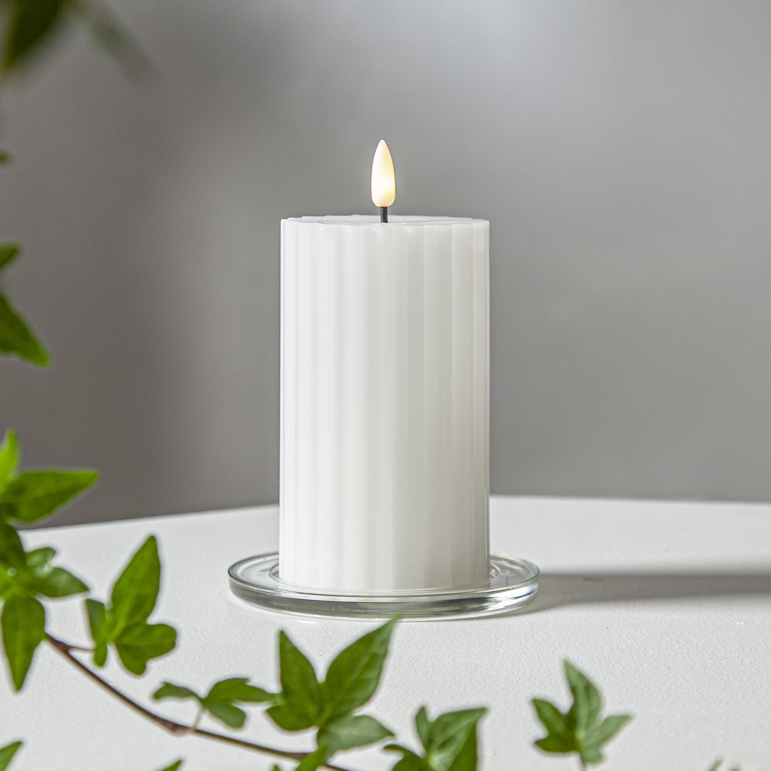 LEDBlockljus Flamme Stripe Vit