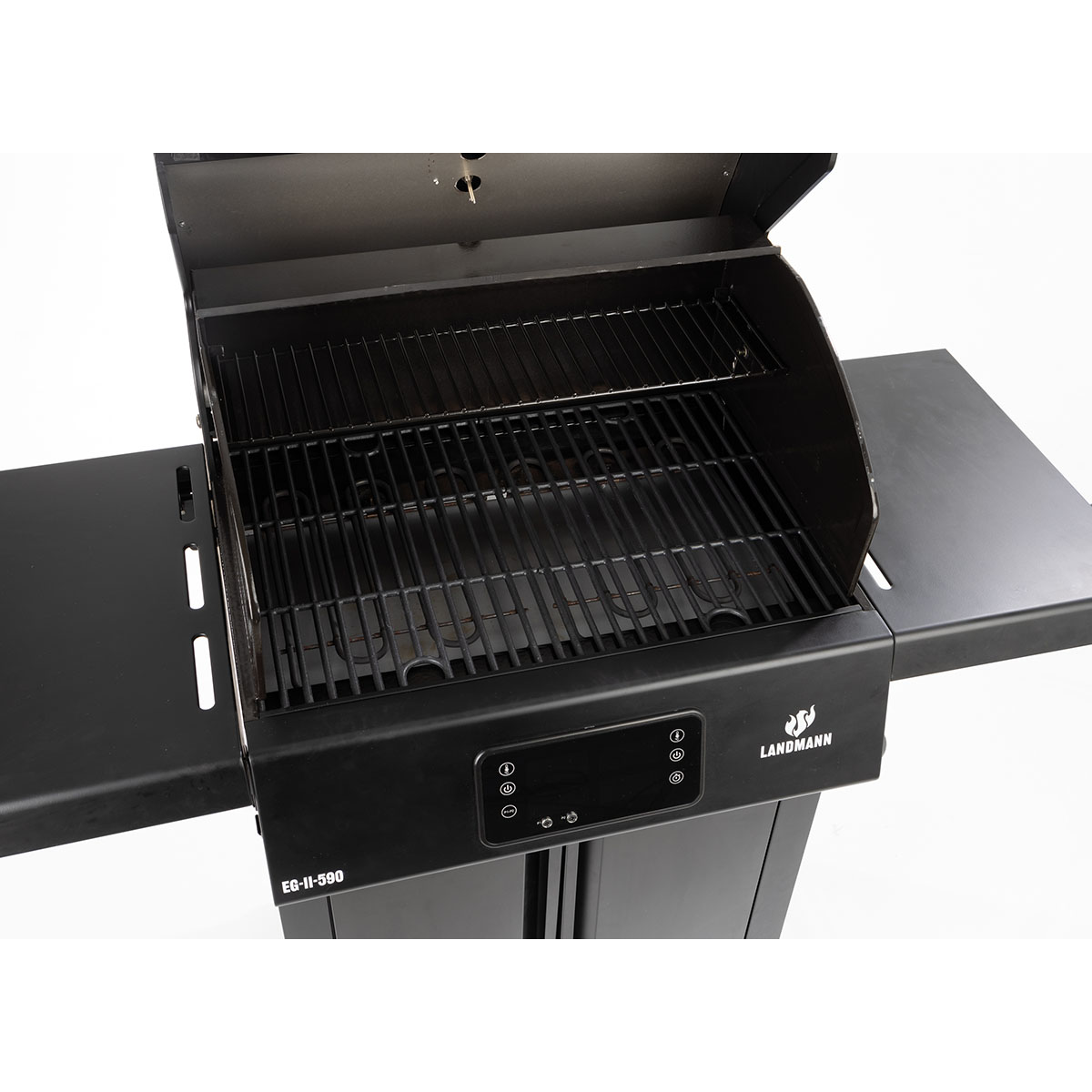 Elgrill Landmann 1192 Black 2023 med Gjutjärnsgaller med Inbyggd Termometer & Sidobord