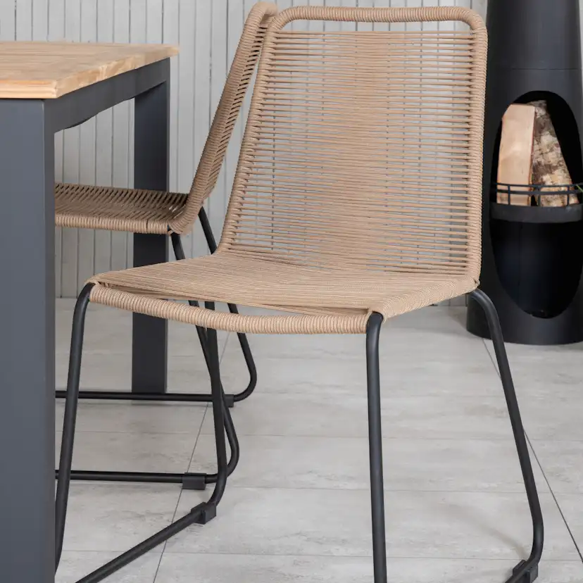 Panama Table 152/210 - Black/Teak+Lindos Stacking Chair - Bl Latte