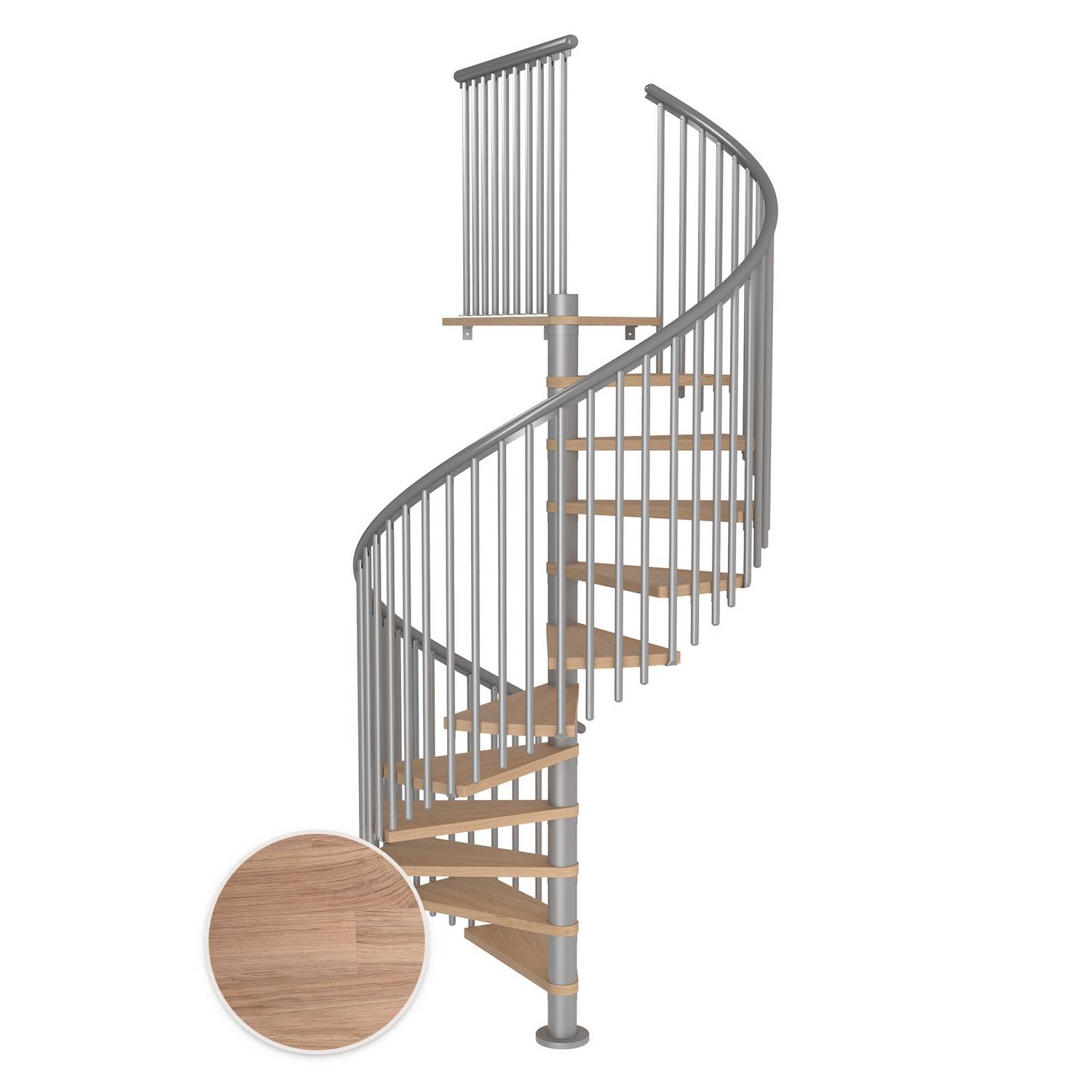 MONTREAL spiral ek vit oljad pearl grey CLASSIC5 11T Ø160 Pearl Grey, Golv till golv höjd: 2500-2860 mm, 11+1 steg