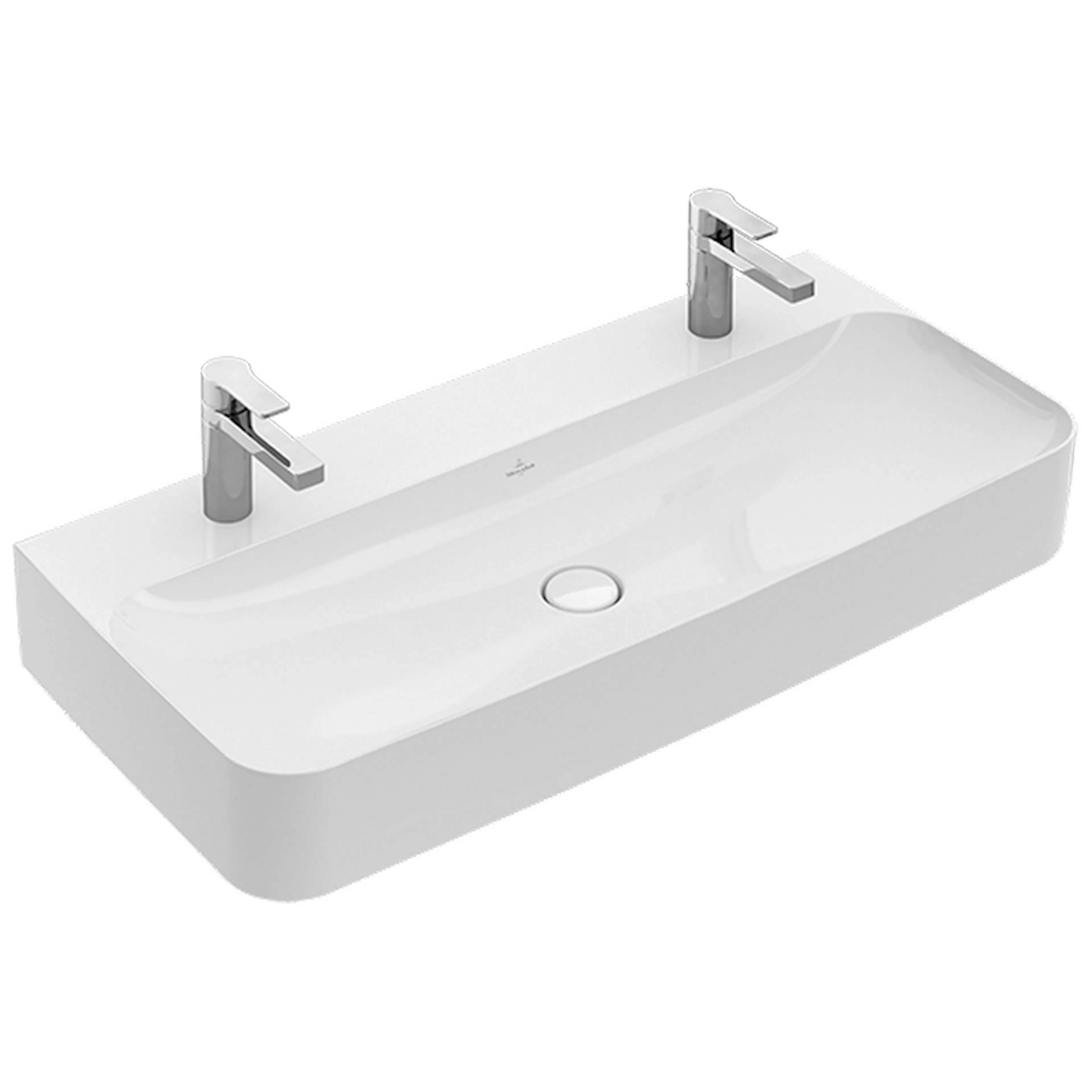 Tvättställ villeroy & Boch Finion 41681LR1 Vit Alpin CeramicPlus, Utan Bräddavlopp, 1000 mm, Med 2 Blandarhål, för Två Enhålsblandare, Undersida: Polerad, Med Bottenventil