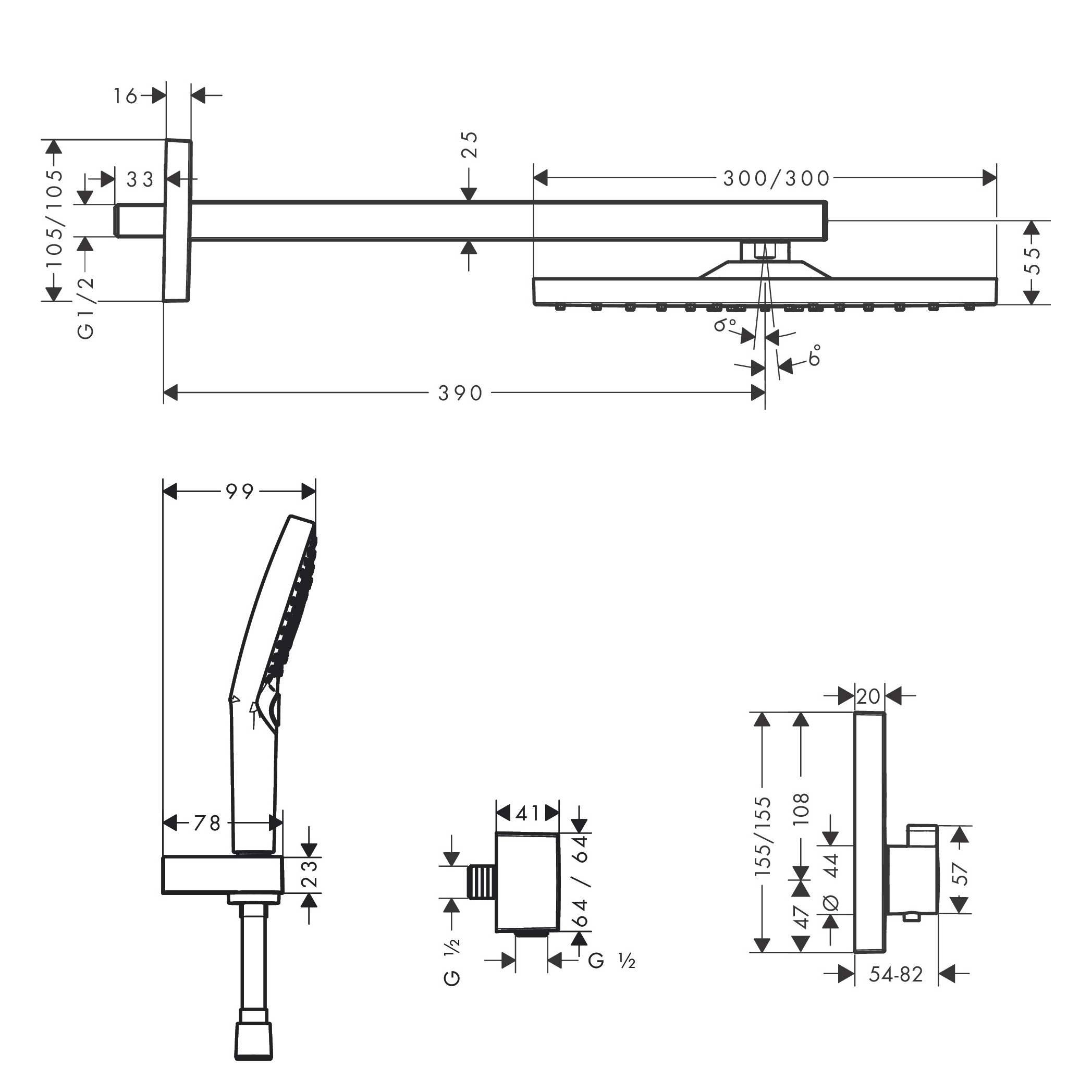 Takduschset Hansgrohe Raindance E ShowerSelect Mattsvart