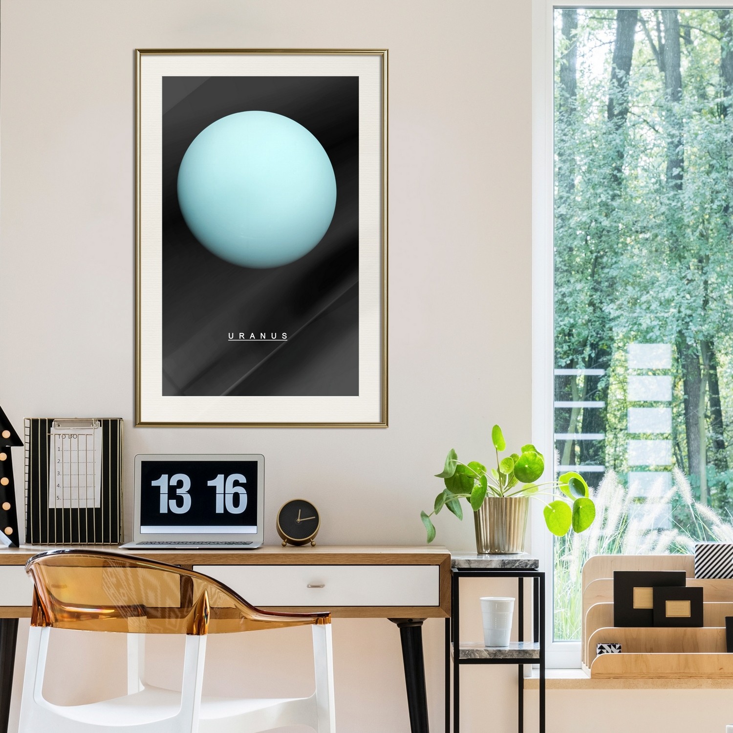 Affisch - Uranus [Poster] 40x60 Guld ram med passepartout, 40x60 cm