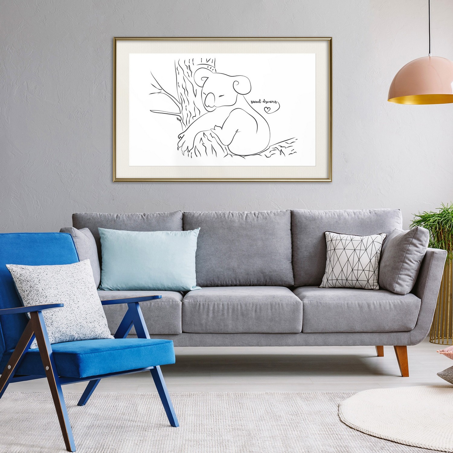 Affisch - Sleepy Koala [Poster] 30x20 Guld ram med passepartout, 30x20 cm
