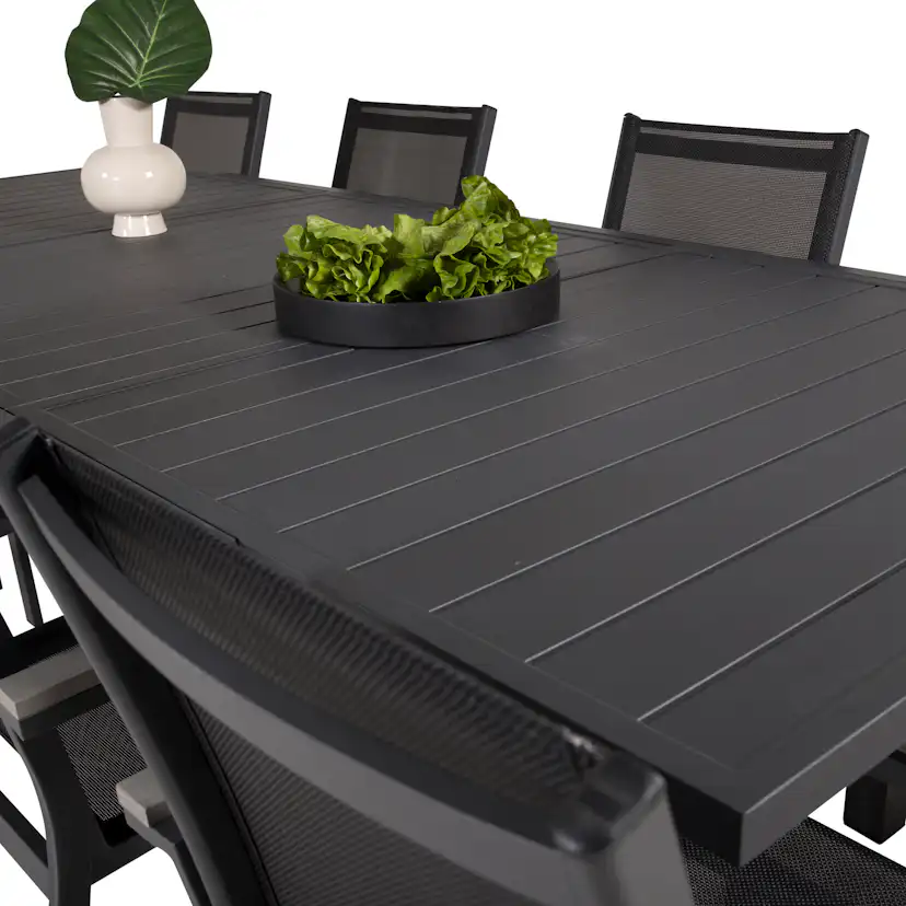 Marbella Bord160/240*100*H75-svart+Parmastolsvart/svart Grå8 Svart/Svart