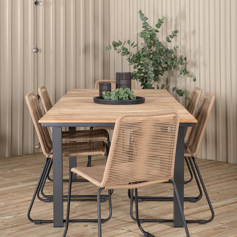 MexicoTable160/240*90-LindosStackingChair-Alu/LatteRope_6 Beige